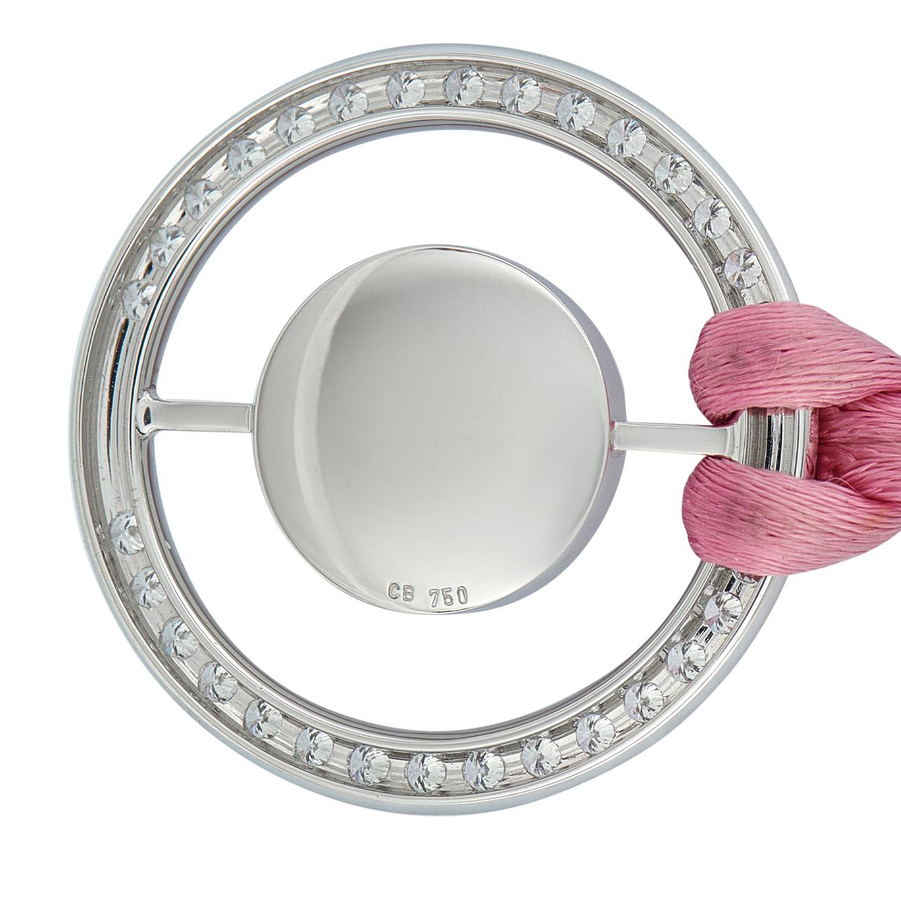 Bucherer 18K White Gold 1.11ct Diamond and Rose Quartz Cord Necklace In Excellent Condition For Sale In Southampton, PA