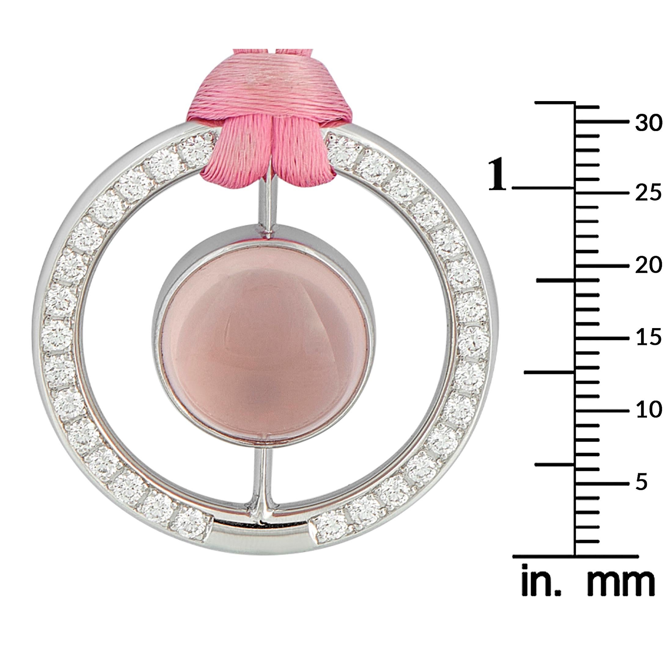 Women's Bucherer 18K White Gold 1.11ct Diamond and Rose Quartz Cord Necklace For Sale