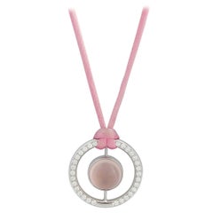 Bucherer 18K White Gold 1.11ct Diamond and Rose Quartz Cord Necklace