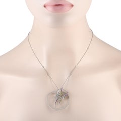 Bucherer 18K White Gold 2.20ct Diamond Sapphire and Tsavorite Butterfly Necklace