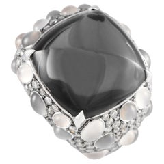 Bucherer 18K White Gold 3.11ct Diamond, Quartz, and Moonstone Ring
