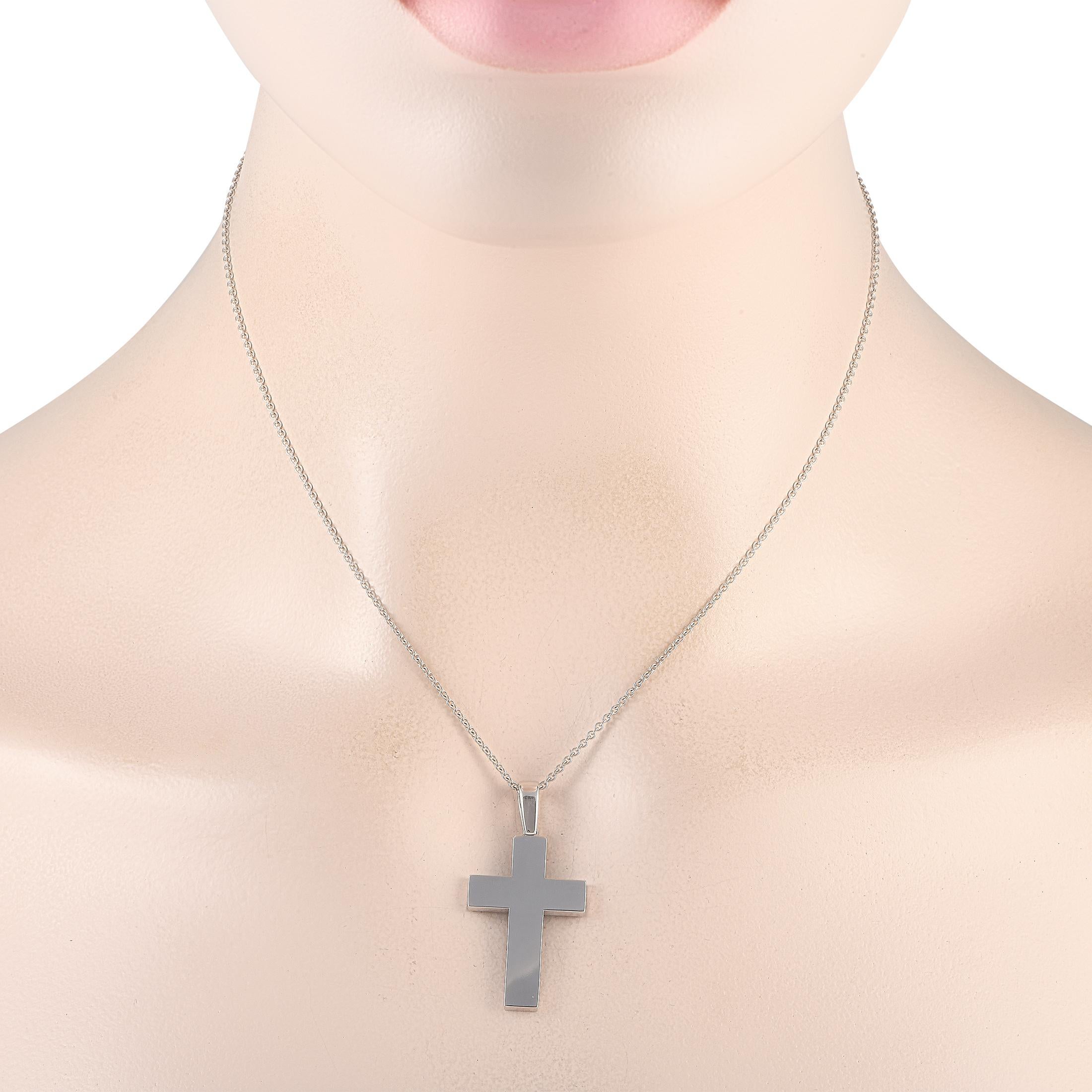 Profess your faith through this cross necklace designed by Bucherer. It comes with a smooth and polished white gold cross pendant on a white gold chain. This necklace's clean lines and minimalist profile highlight what is truly essential.This brand