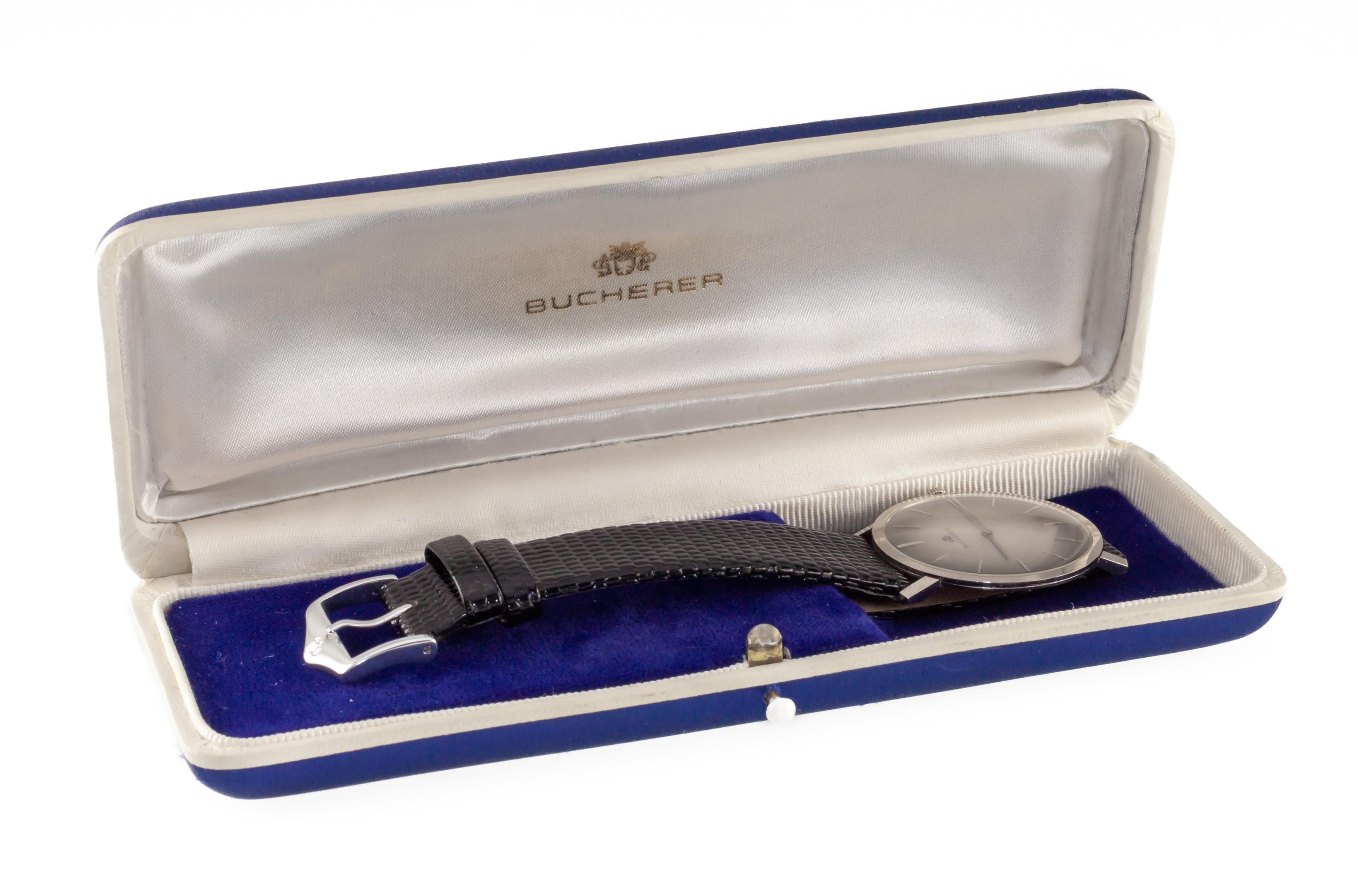 Bucherer 18k White Gold Hand-Winding Watch with Original Box 2545 For Sale 1