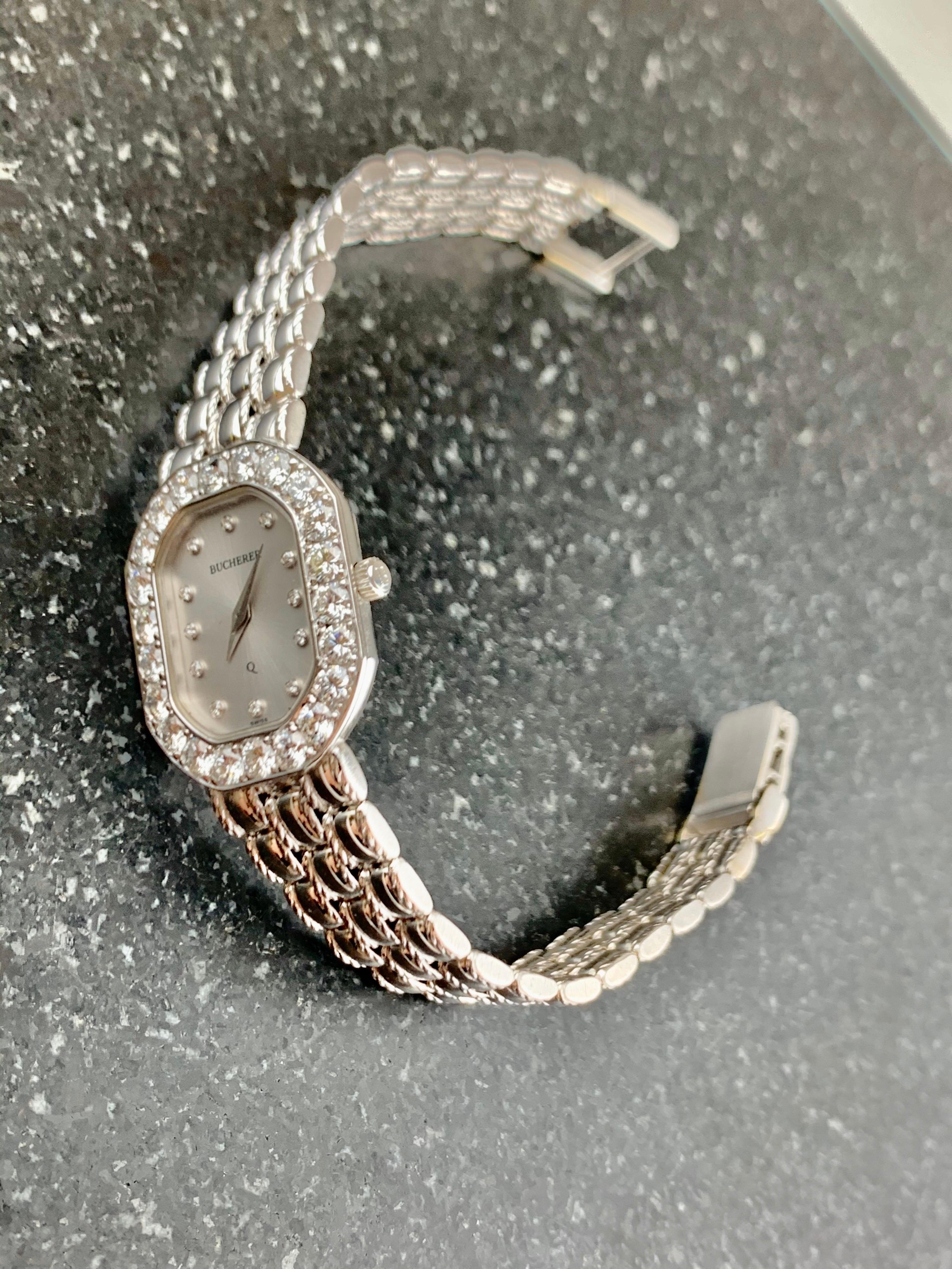 Bucherer Montre pour femme en or blanc 18 carats et diamants 4