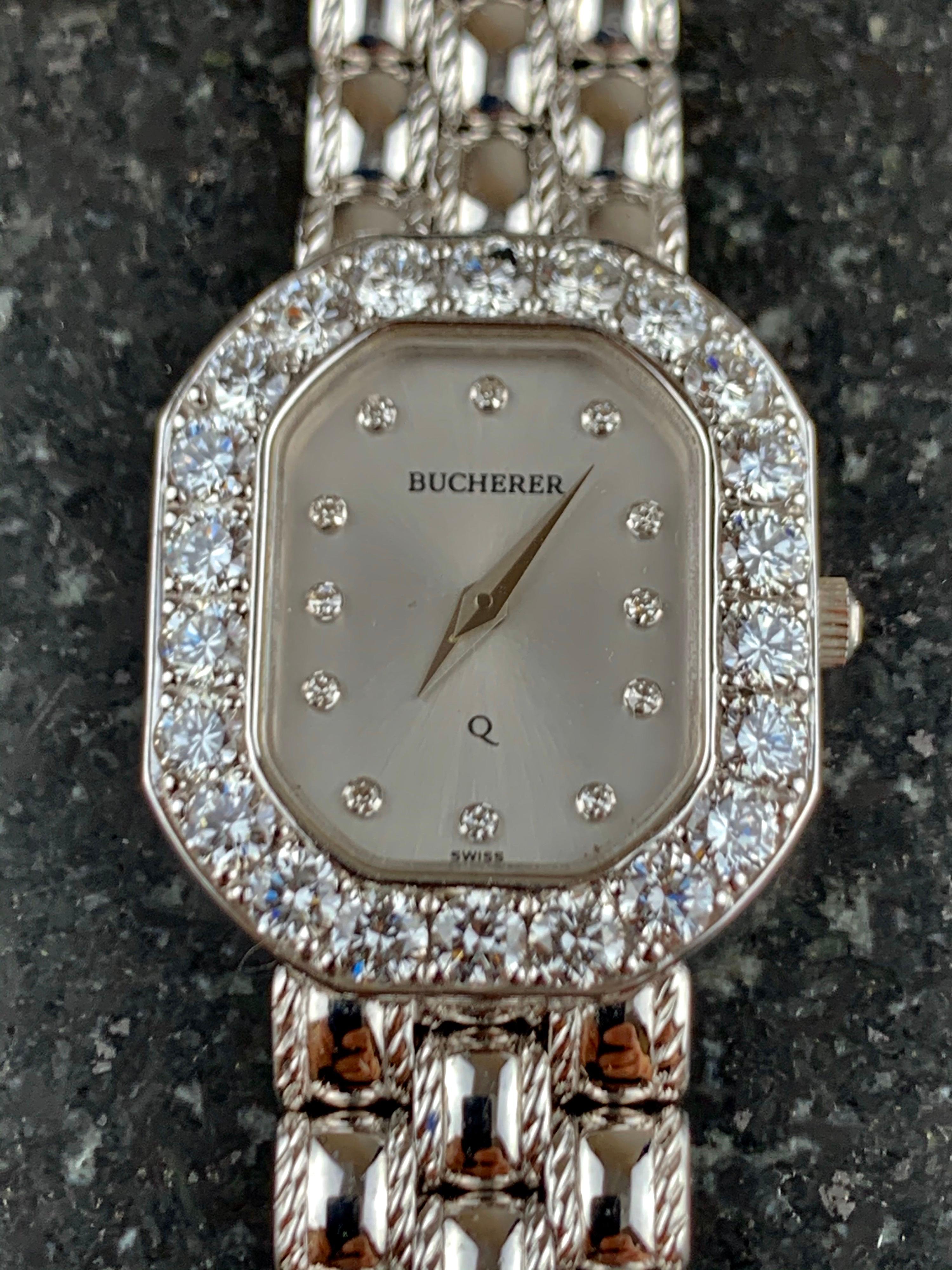 Bucherer Montre pour femme en or blanc 18 carats et diamants 13