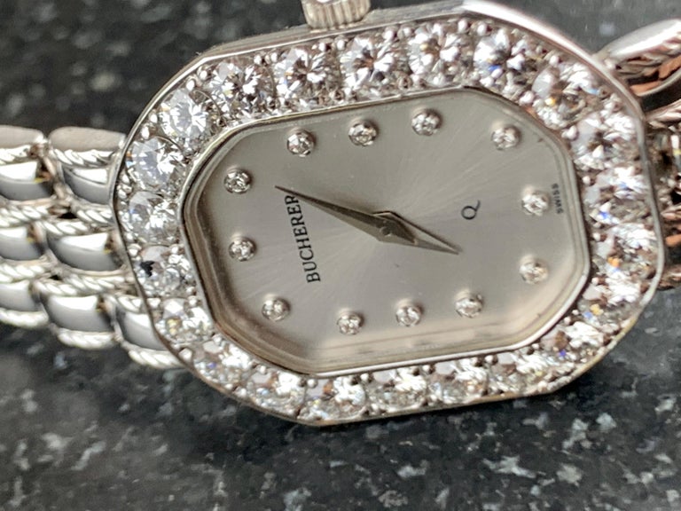 Bucherer 18 Karat White Gold Ladies Diamond Watch For Sale at 1stdibs