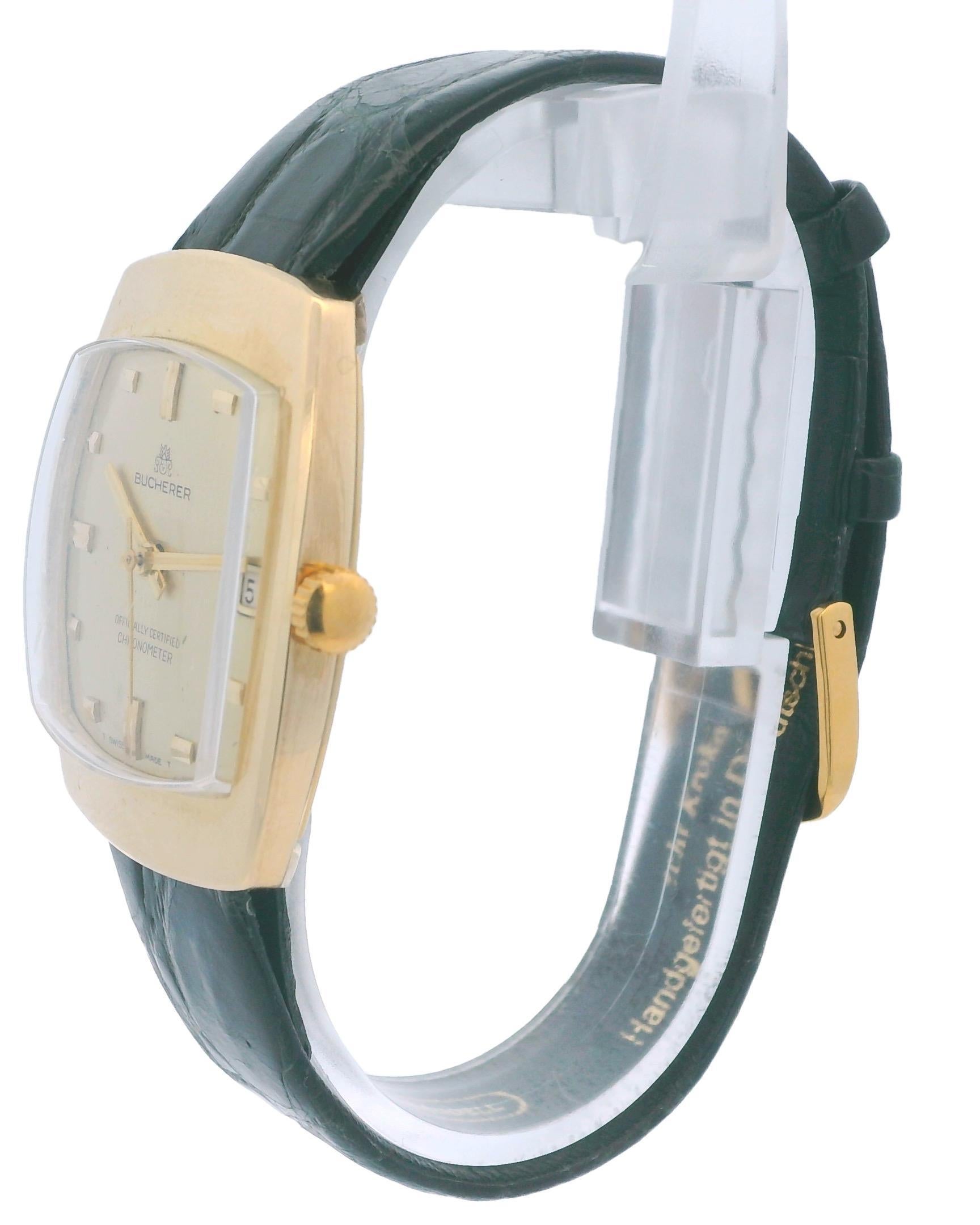 Bucherer 18k Yellow Gold Cushion Automatic Watch For Sale 3