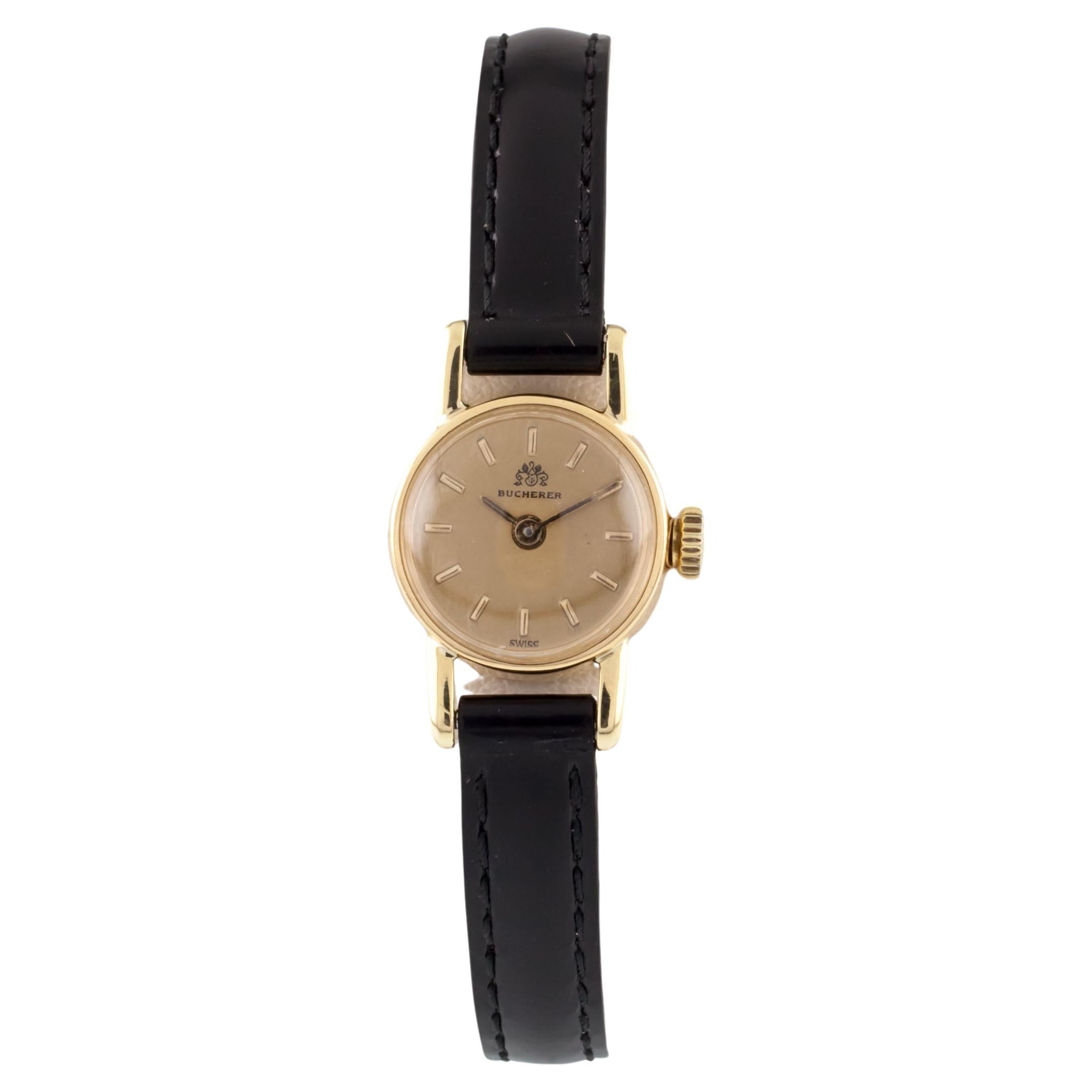 Bucherer 18k Yellow Gold Hand-Winding Women's Watch w/ Leather Band For Sale