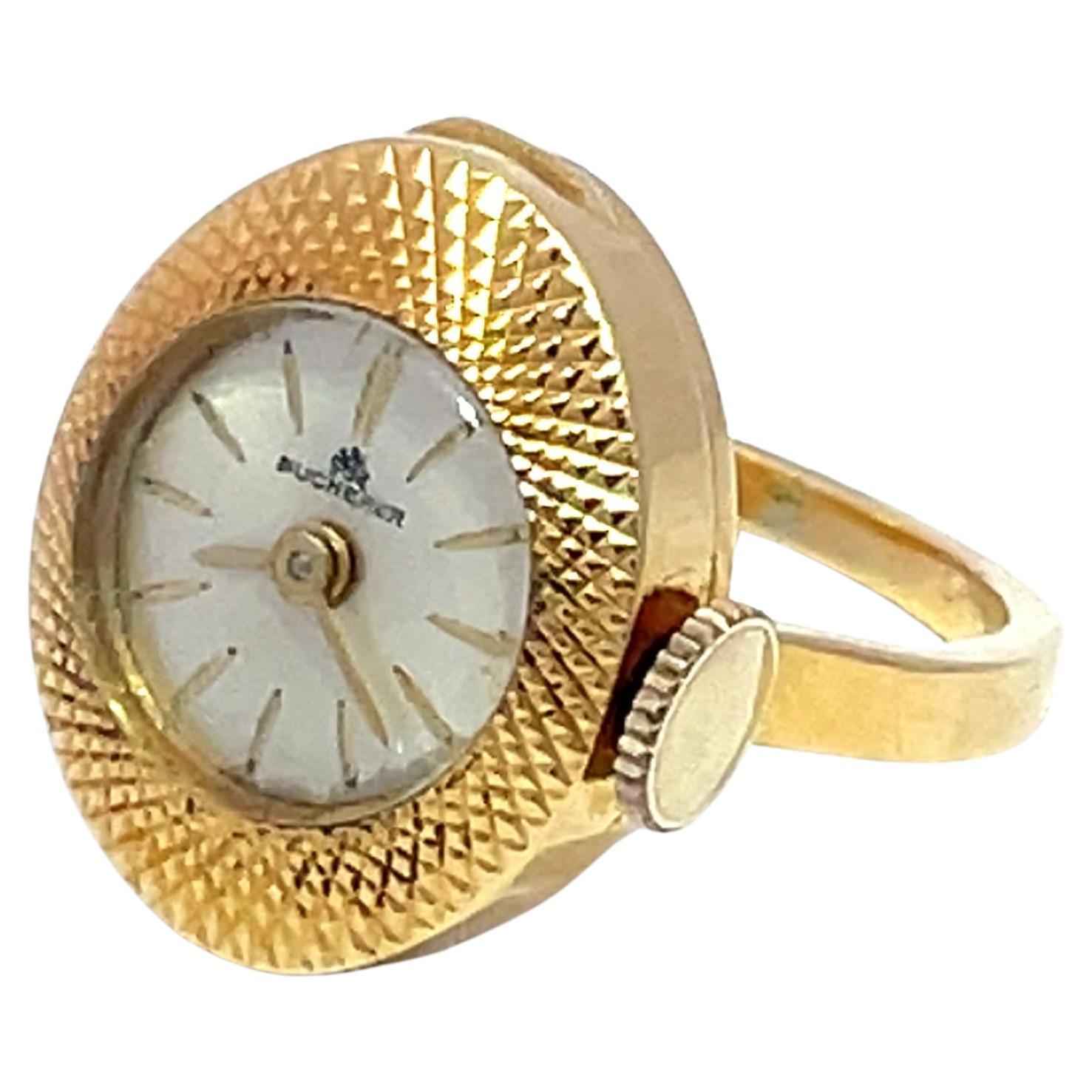 Bague montre Bucherer en or jaune 18k taille 6.5 Vintage