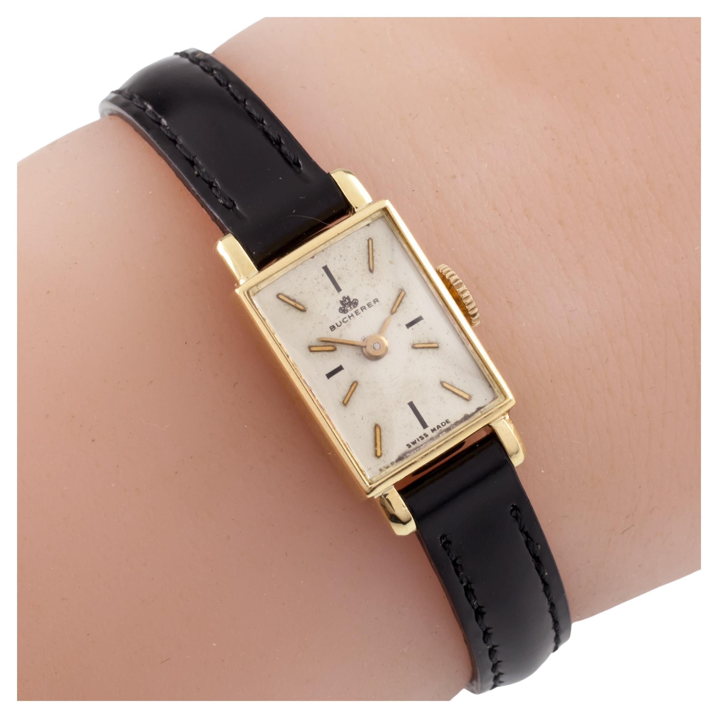 Bucherer 18k Yellow Gold Women's Hand-Winding Watch w/ Leather Band For Sale
