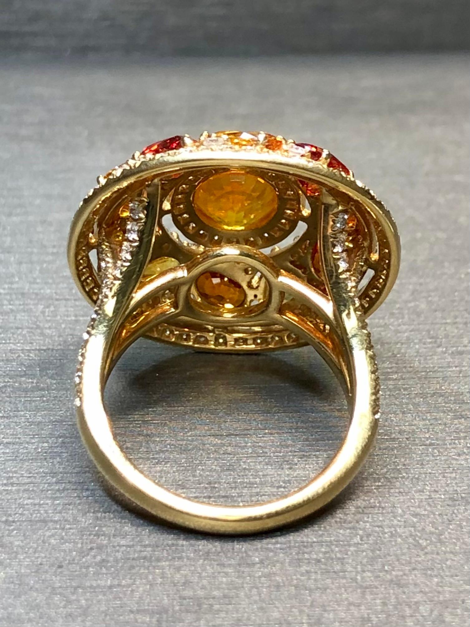 Oval Cut BUCHERER 18K Yellow Orange Sapphire Diamond Large Oval Cocktail Ring 9.40ctw For Sale