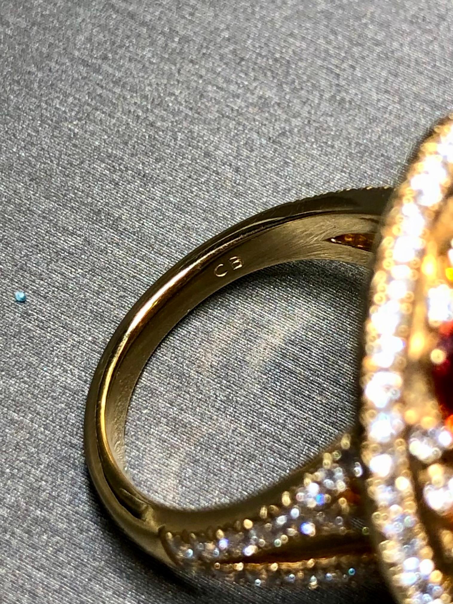 Women's or Men's BUCHERER 18K Yellow Orange Sapphire Diamond Large Oval Cocktail Ring 9.40ctw For Sale