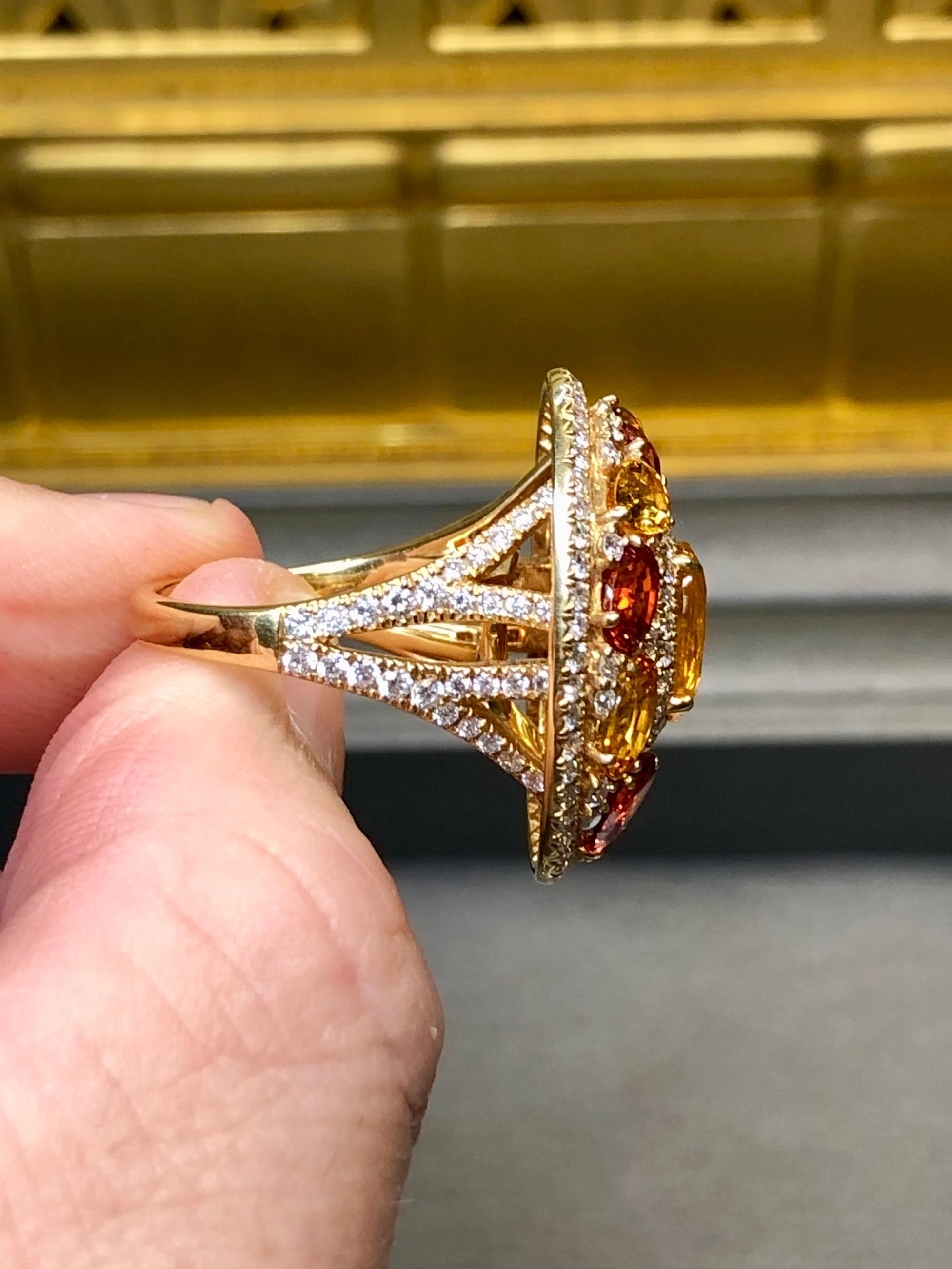 BUCHERER 18K Yellow Orange Sapphire Diamond Large Oval Cocktail Ring 9.40ctw For Sale 3