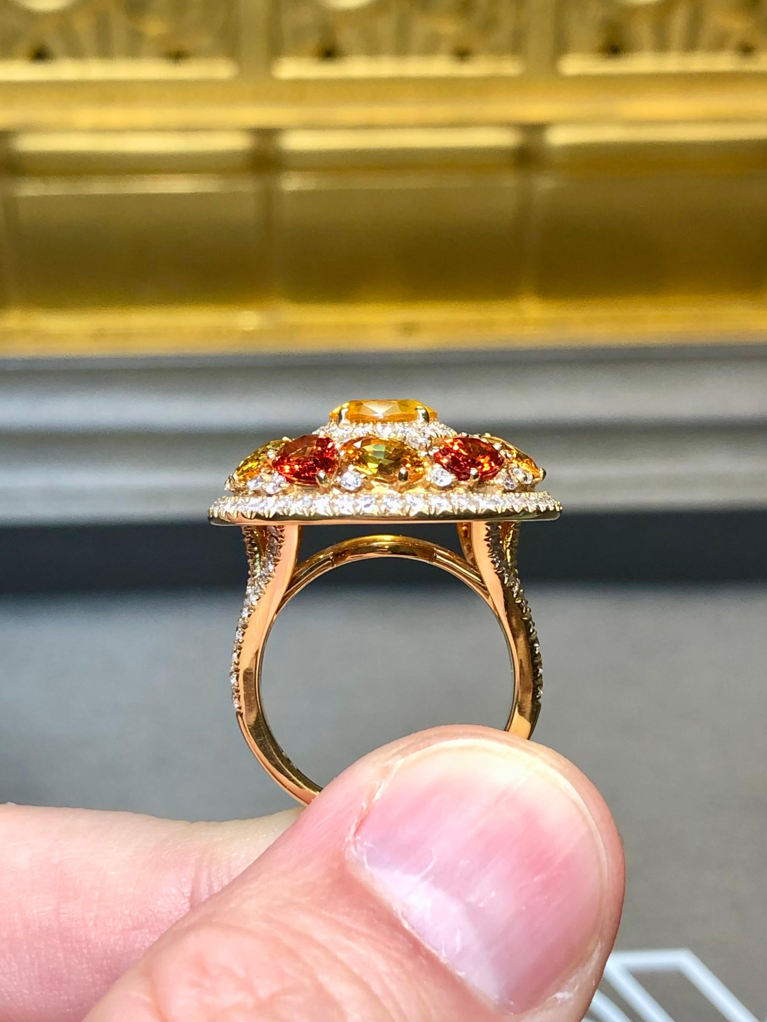 BUCHERER 18K Yellow Orange Sapphire Diamond Large Oval Cocktail Ring 9.40ctw For Sale 4