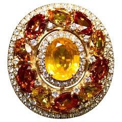 BUCHERER 18K Yellow Orange Sapphire Diamond Large Oval Cocktail Ring 9.40ctw