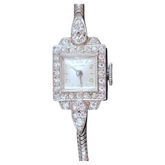 Couture Art Deco Bucherer Depose 18k Gold Crystal Lined Watch Bracelet 1930s