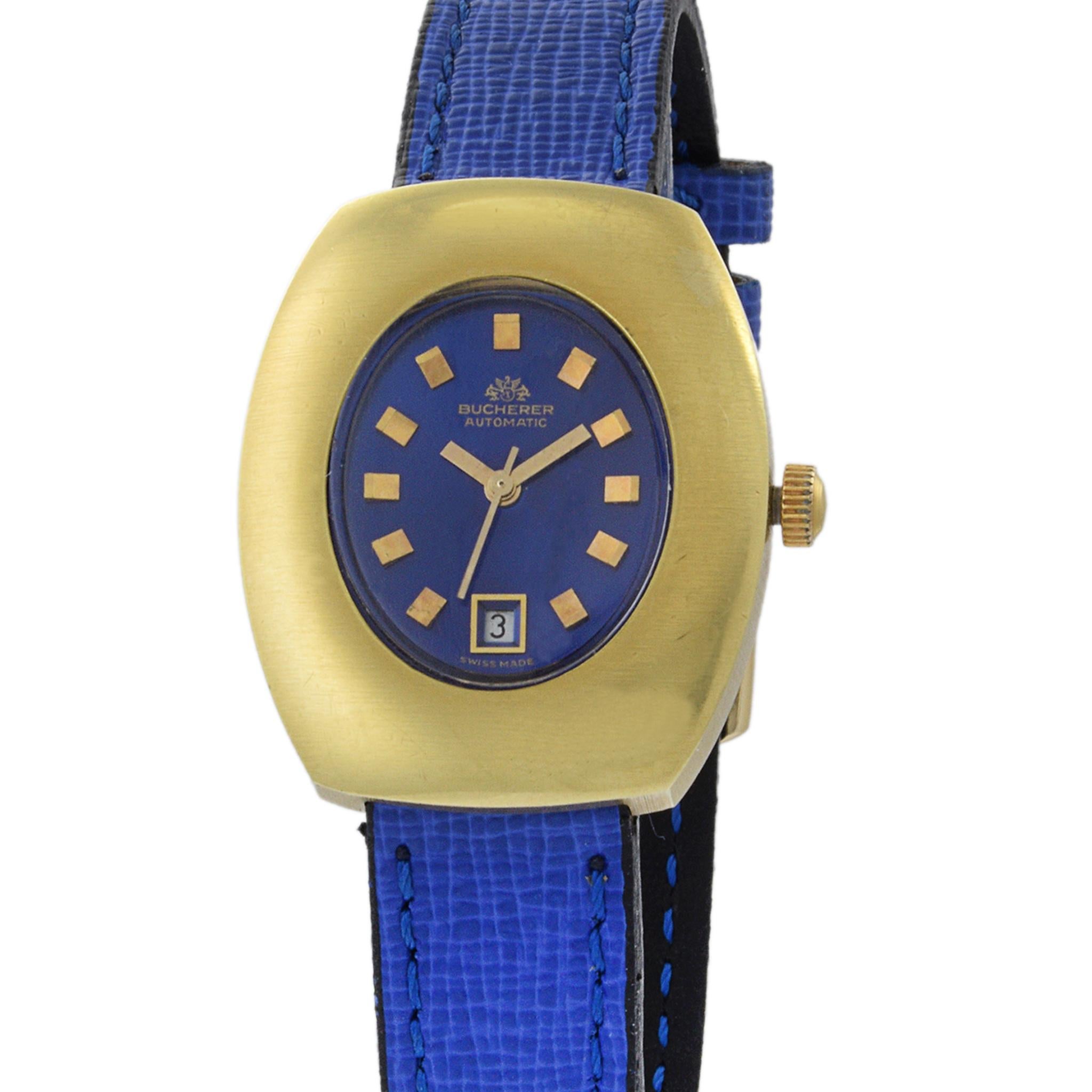 Women's or Men's Bucherer 1960's Tonneau Gold Filled Automatic Watch with Date For Sale