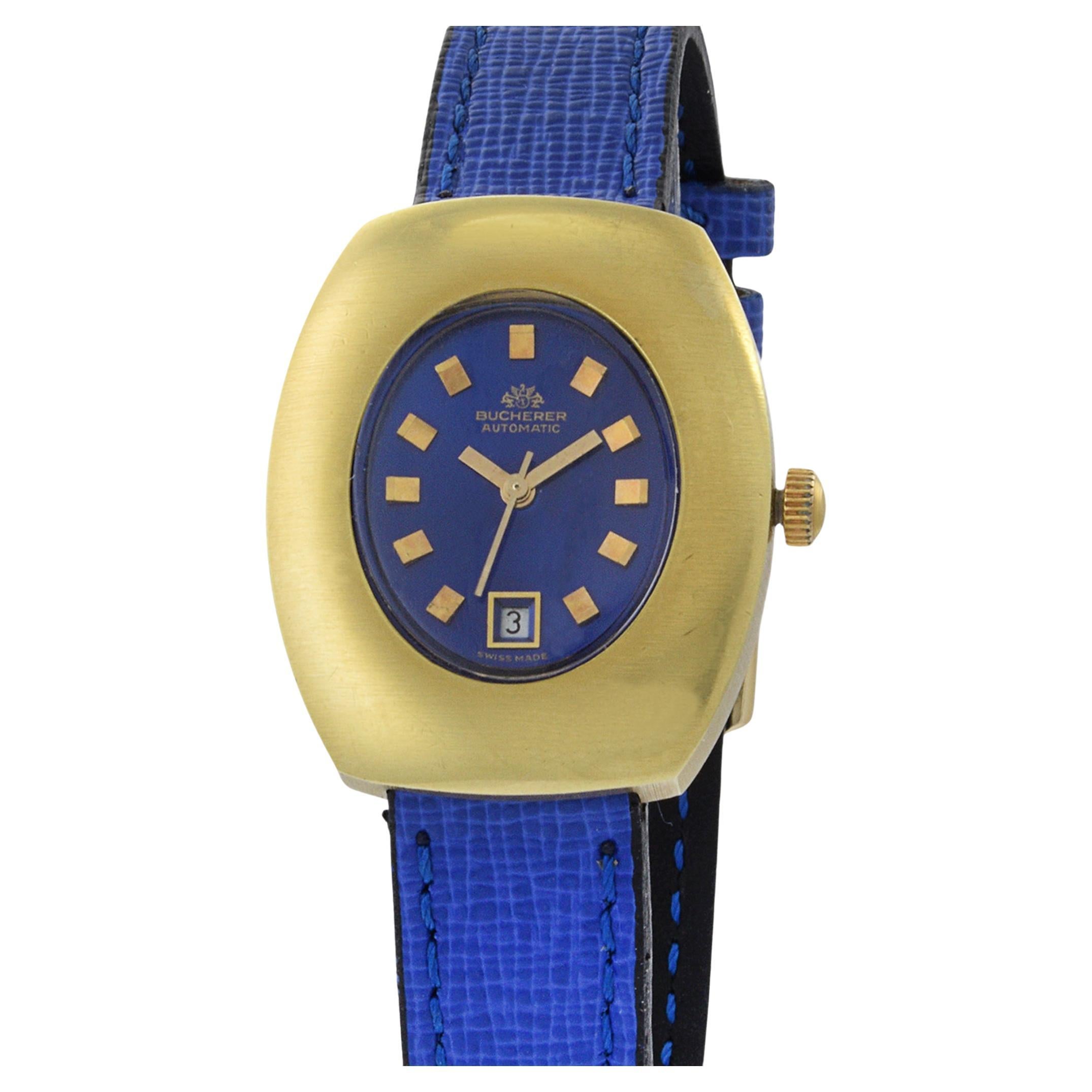 Bucherer 1960's Tonneau Gold Filled Automatic Watch with Date For Sale