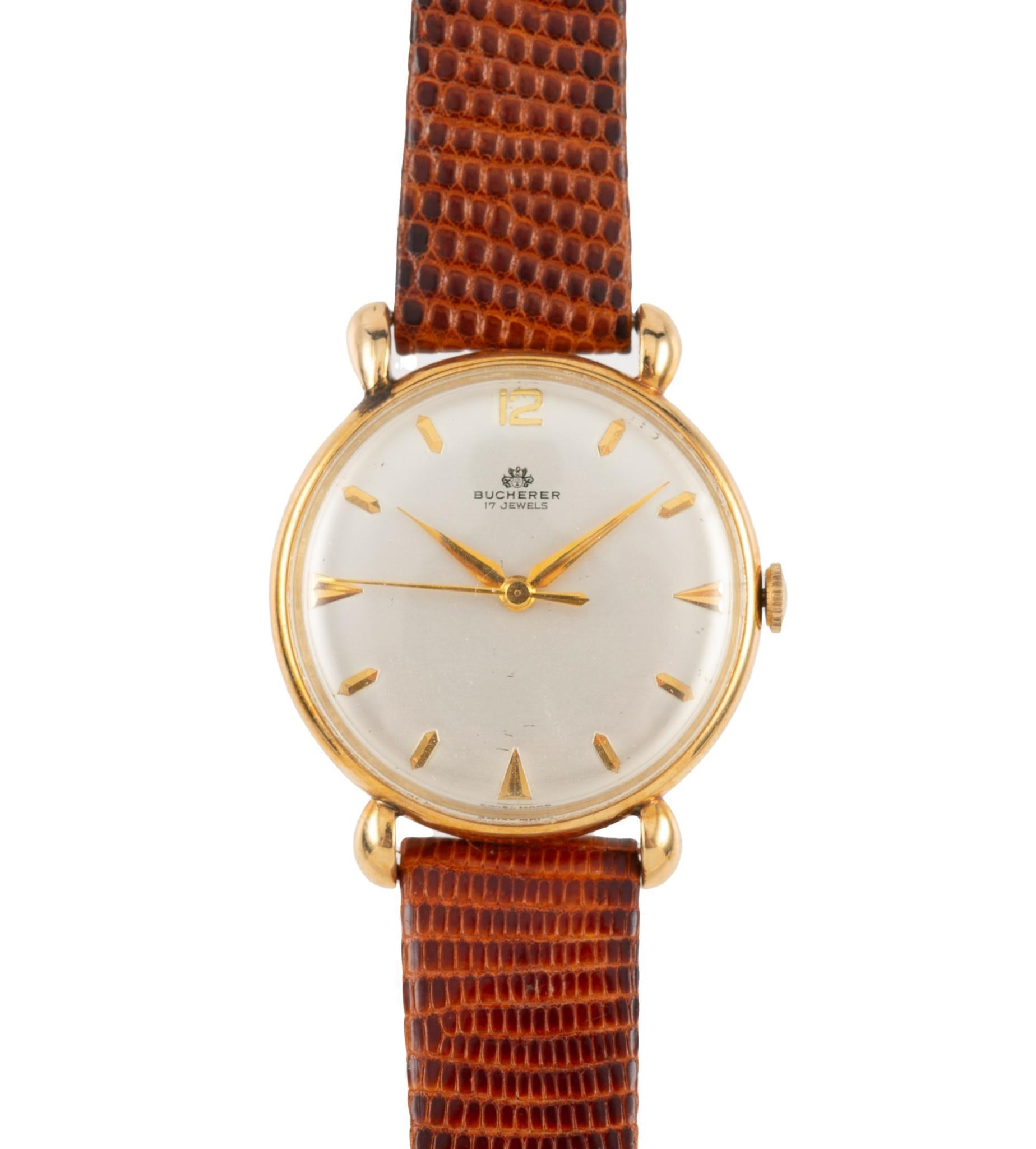 Bucherer 33mm Manual Wind 18K Gold On Leather Watch Ref 50030 For Sale 3