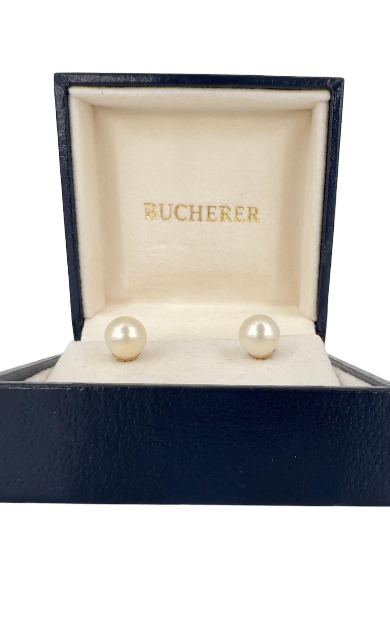 Moderne Bucherer Boucles d'oreilles 750 en or et perles de culture en vente