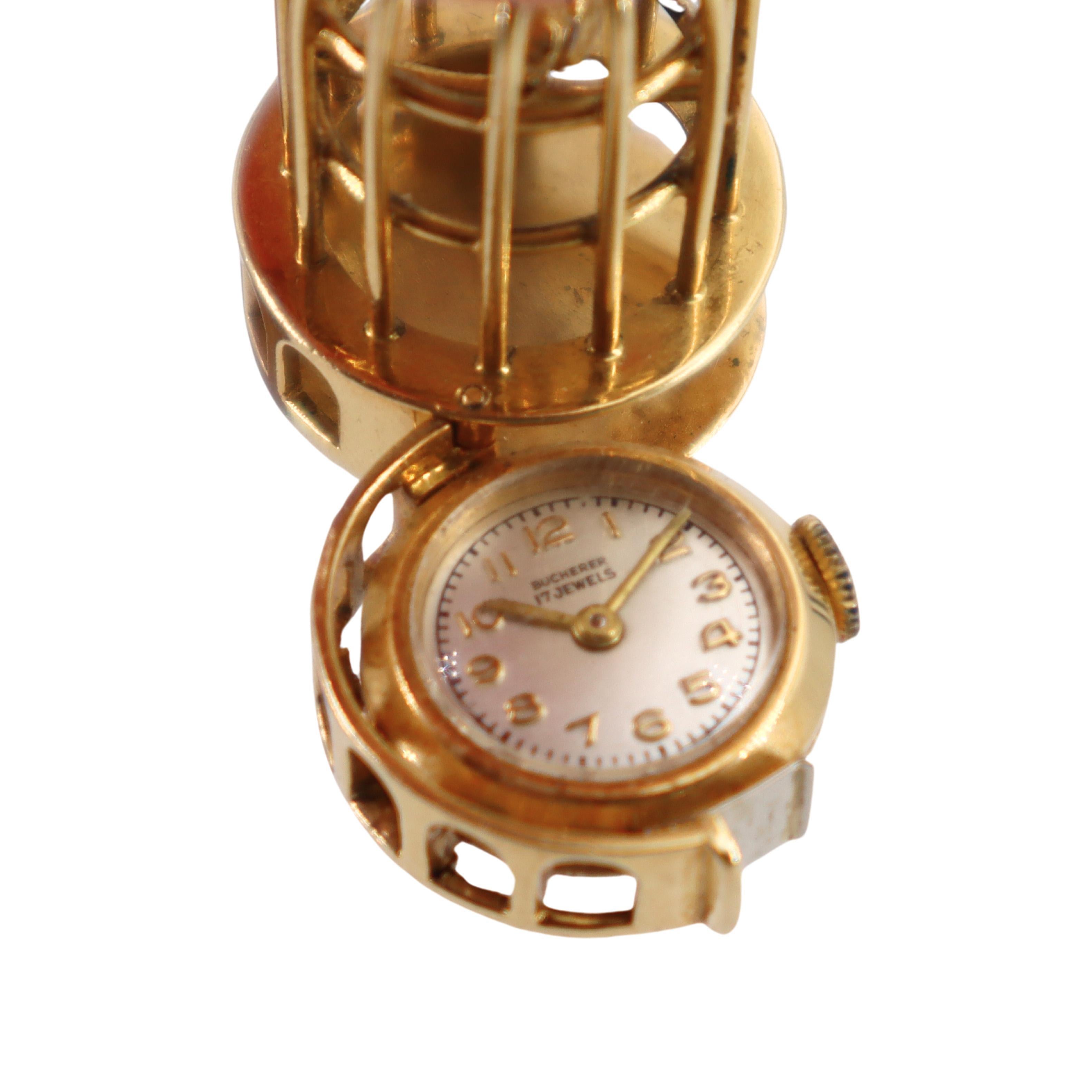 BUCHERER Montre et broche Art déco rétro 1940 en or 18 carats avec diamants Excellent état - En vente à Aventura, FL
