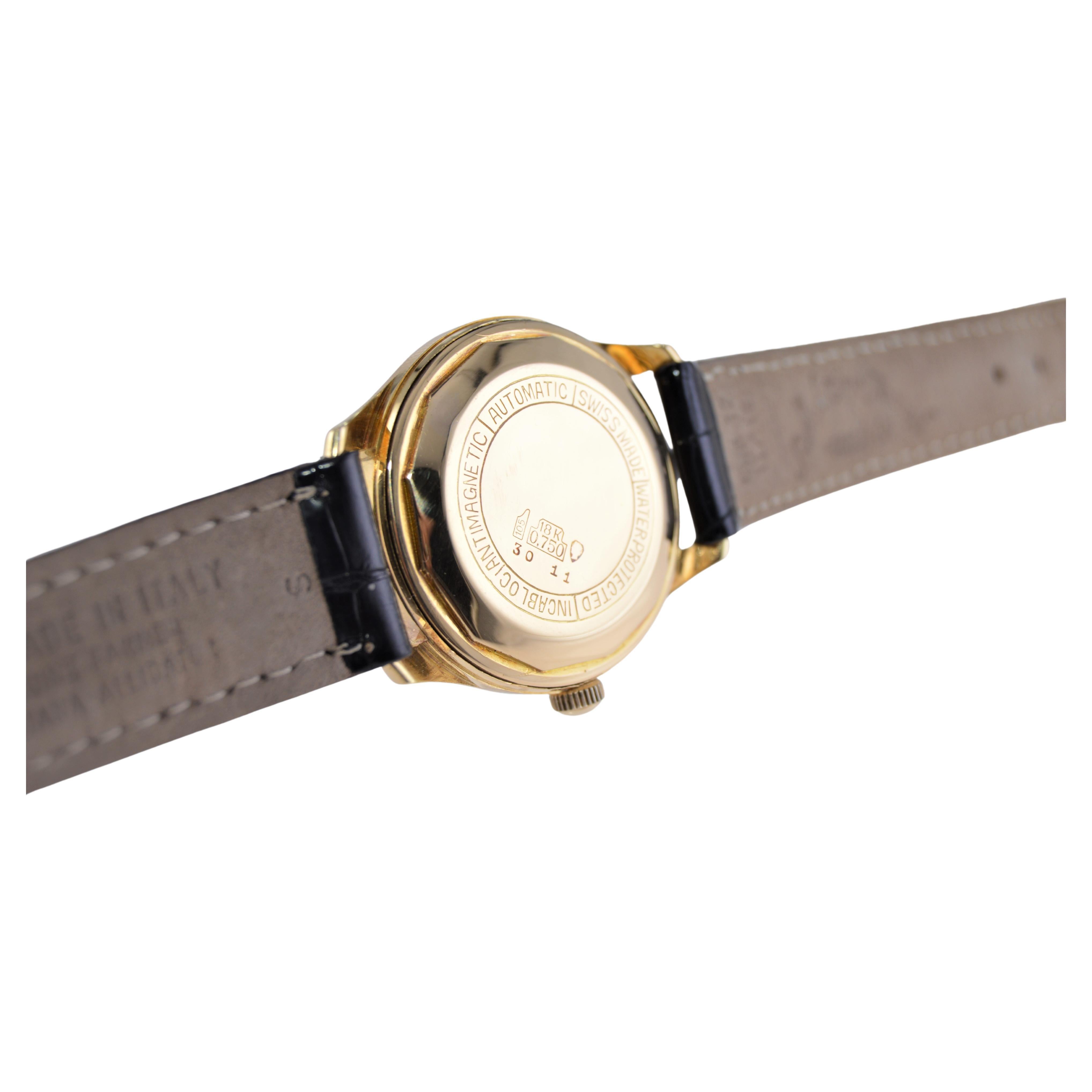 Bucherer Montre-bracelet Art déco automatique en or 18 carats avec cadran noir d'origine  en vente 3