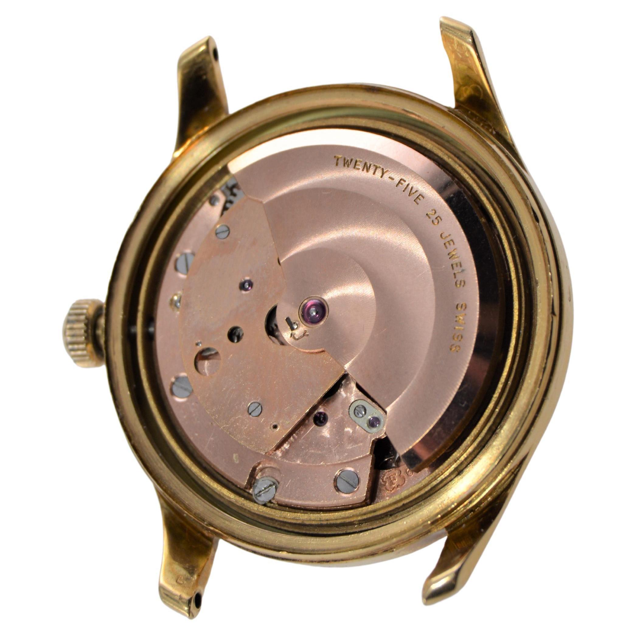 Bucherer Montre-bracelet Art déco automatique en or 18 carats avec cadran noir d'origine  en vente 4