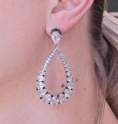 Bucherer Black Diamond White Topaz Drop Earrings