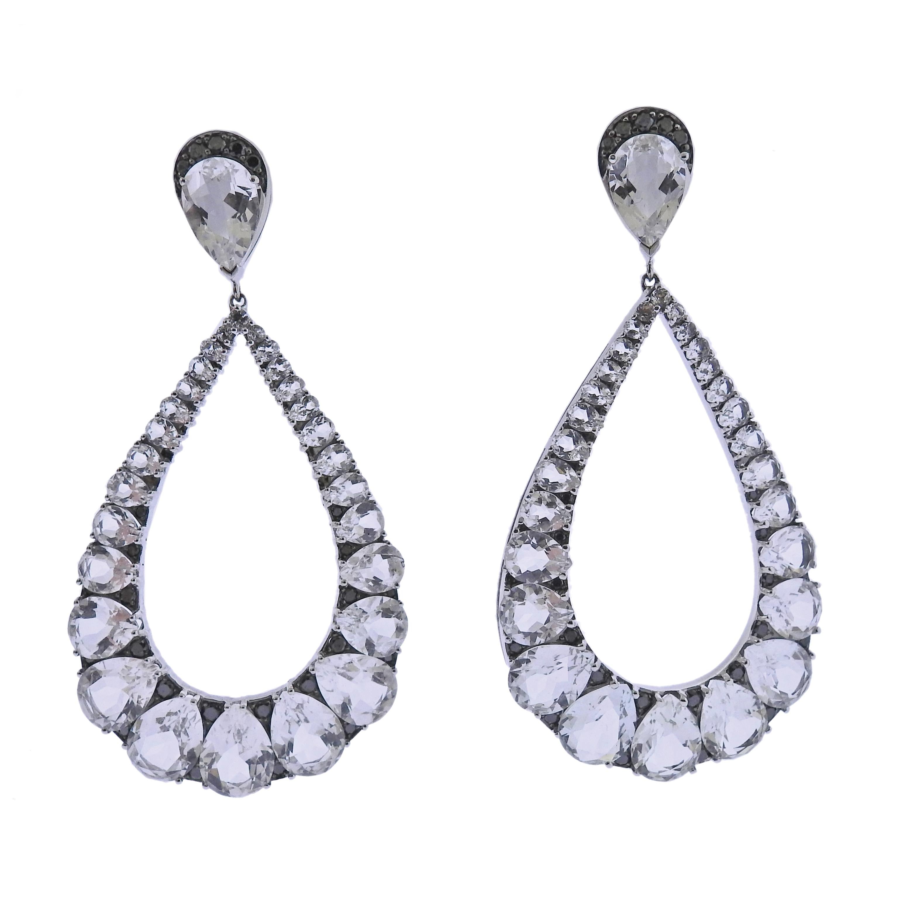 Bucherer Black Diamond White Topaz Drop Earrings For Sale