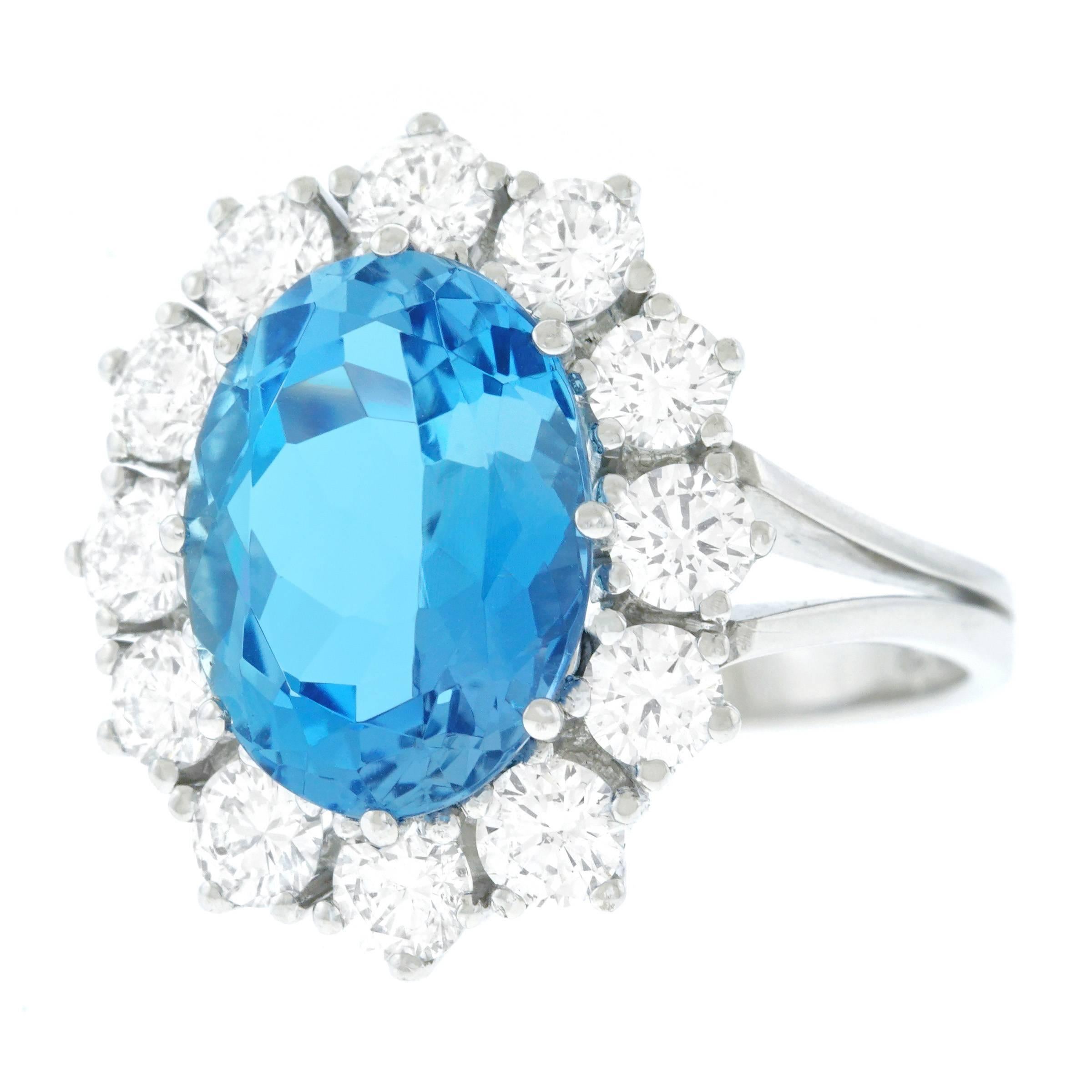 Bucherer Classic Aquamarine and Diamond Set Gold Ring 3