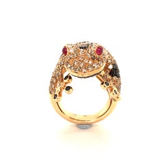 Bucherer Diamond and Ruby Rose Gold Frog Ring