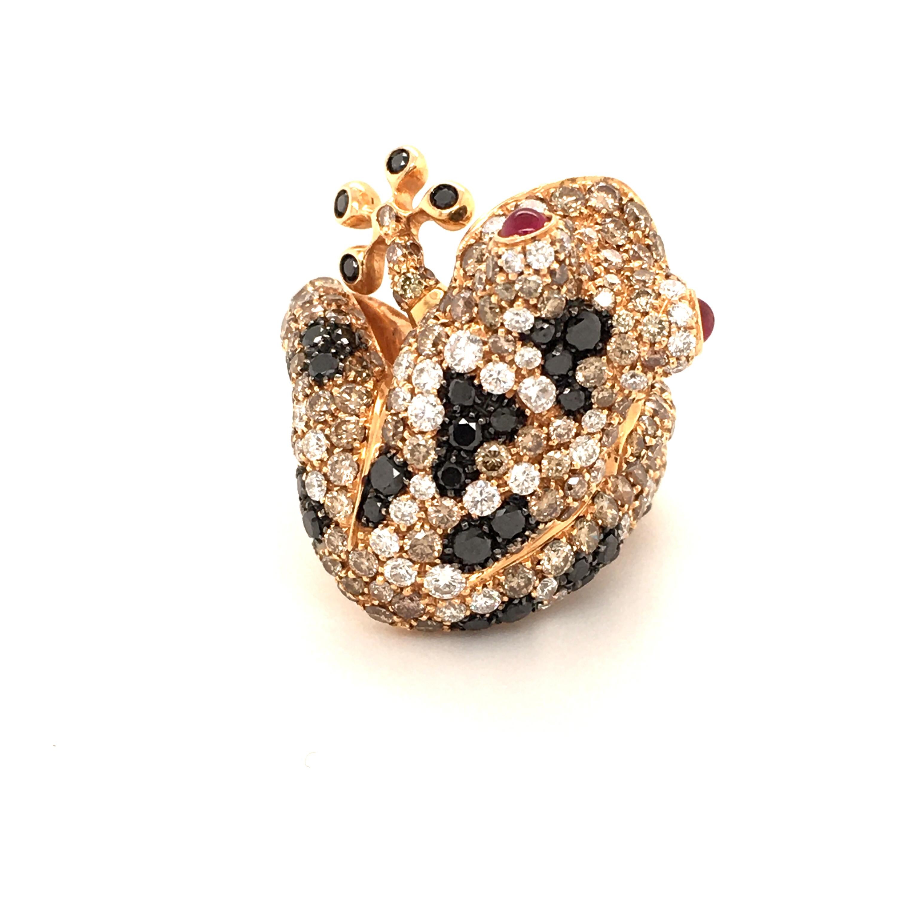 Bucherer Diamond and Ruby Rose Gold Frog Ring 1