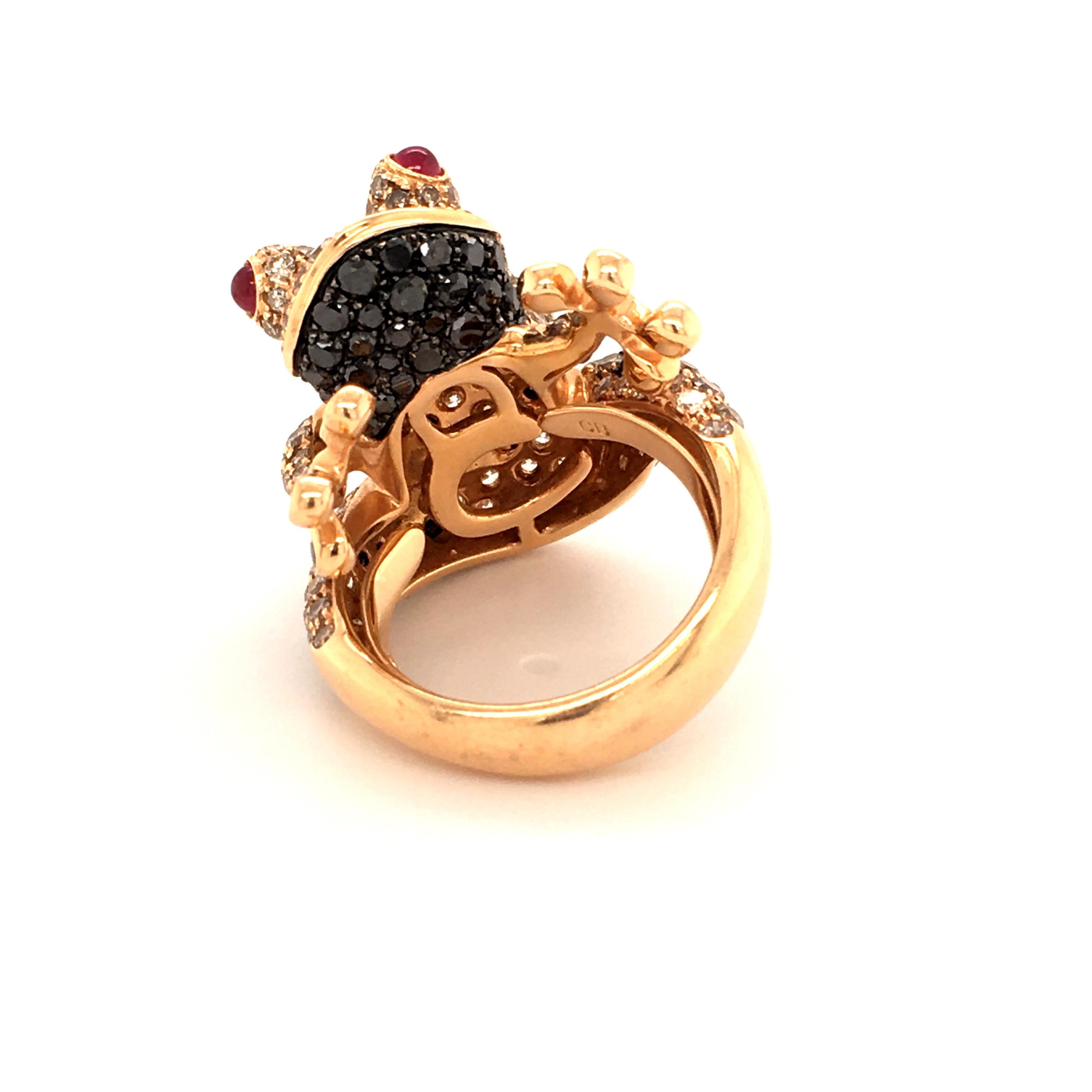 Bucherer Diamond and Ruby Rose Gold Frog Ring 2