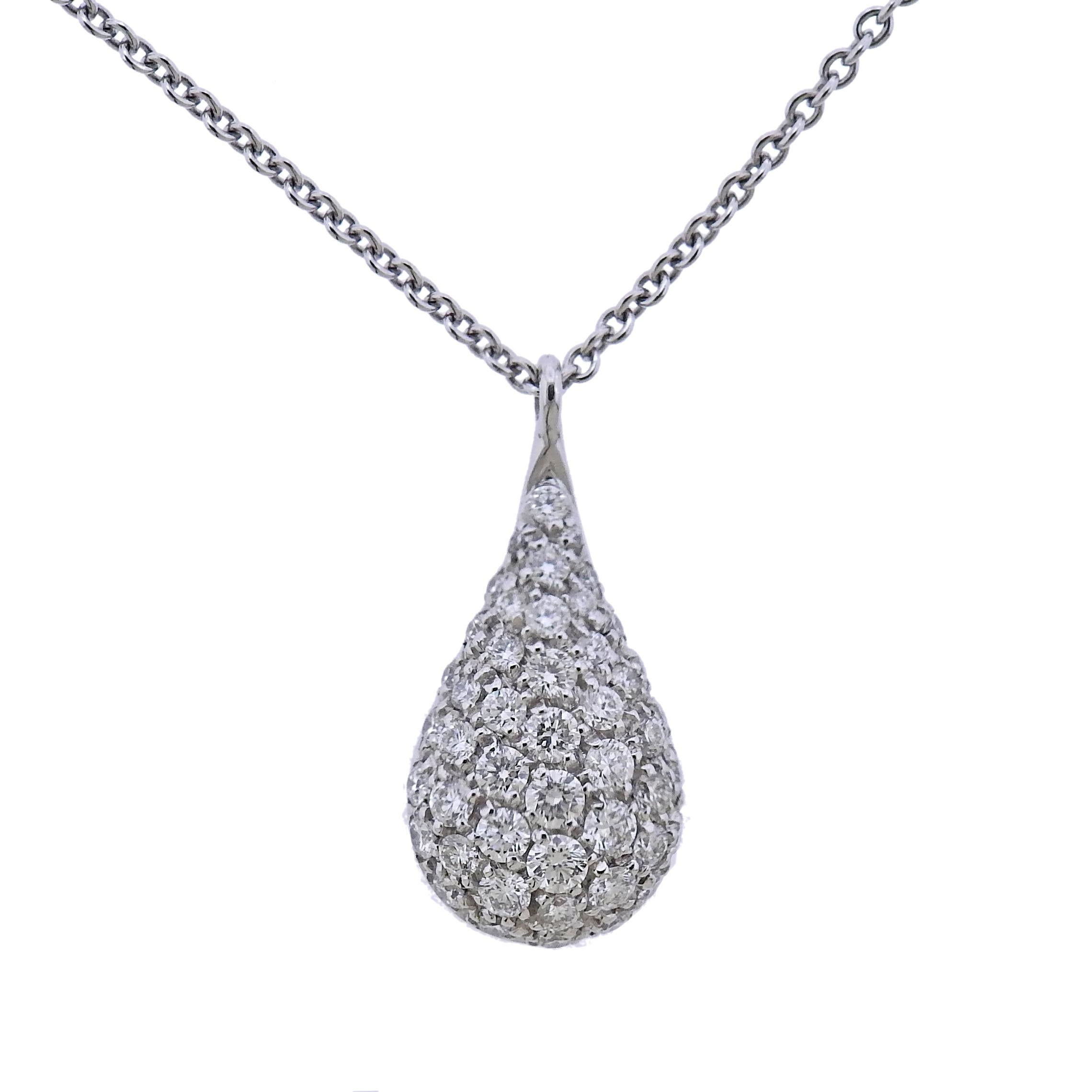 Round Cut Bucherer Diamond Teardrop Pendant Necklace For Sale