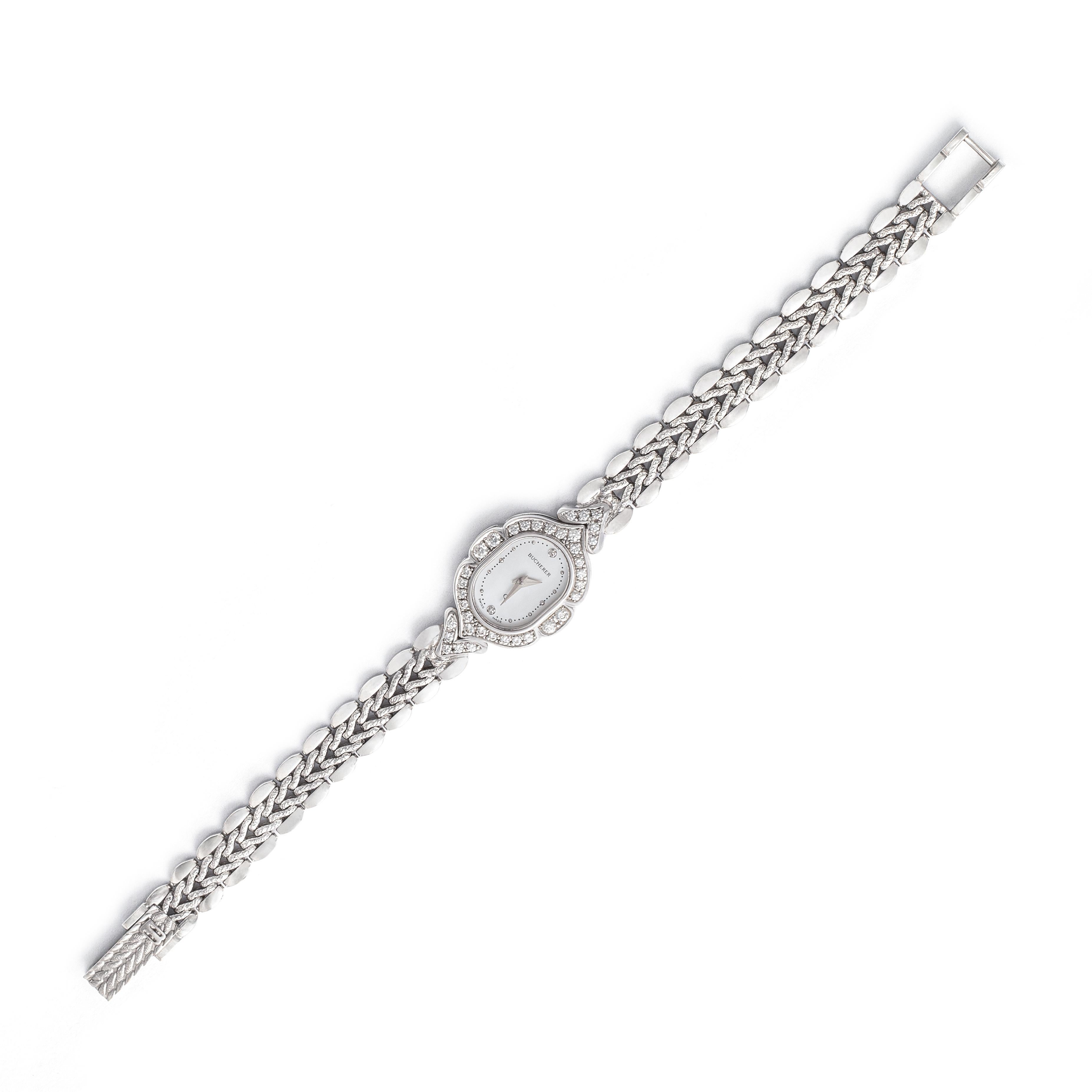 Round Cut Bucherer Diamond White Gold 18K Wristwatch For Sale