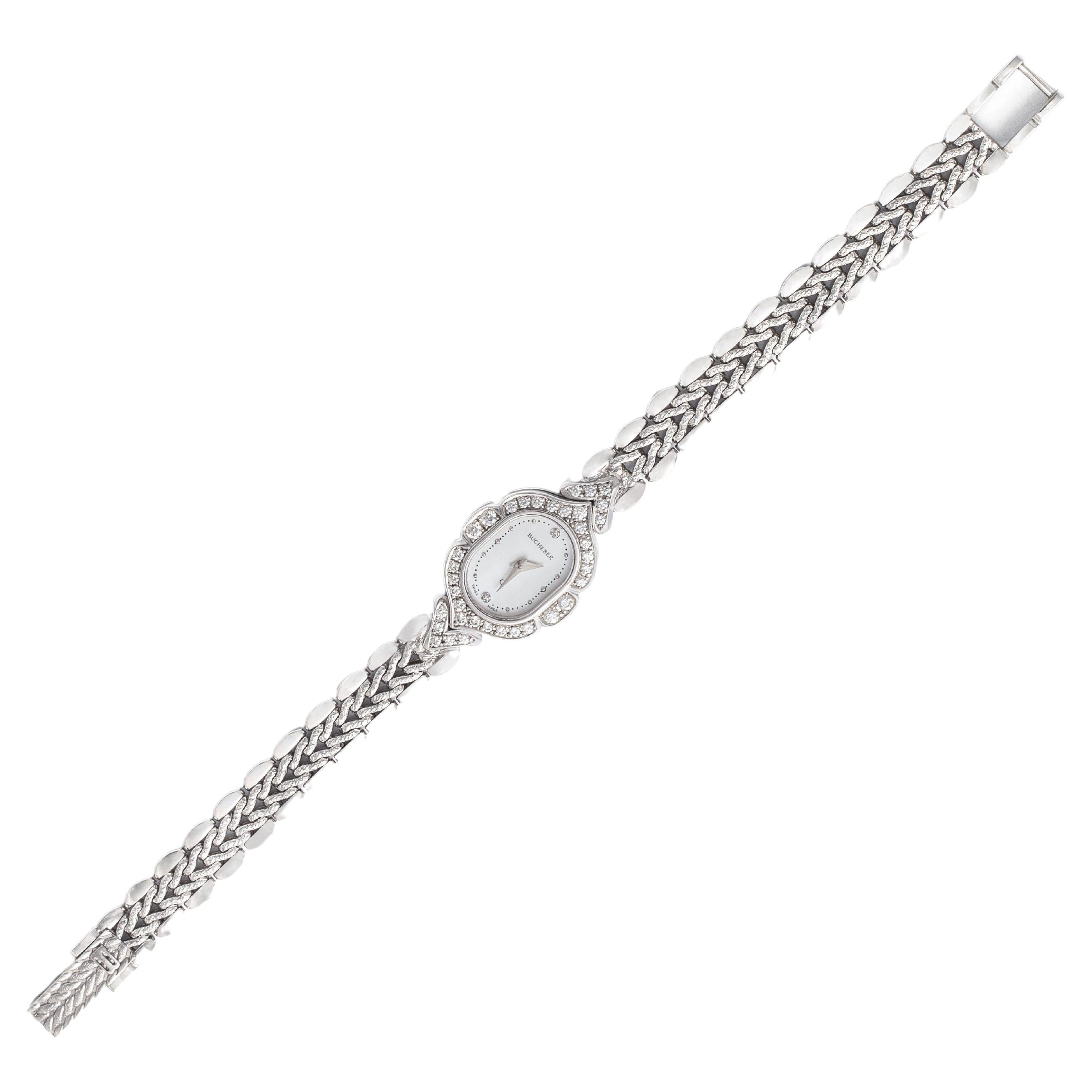 Bucherer Montre-bracelet en or blanc 18 carats avec diamants en vente