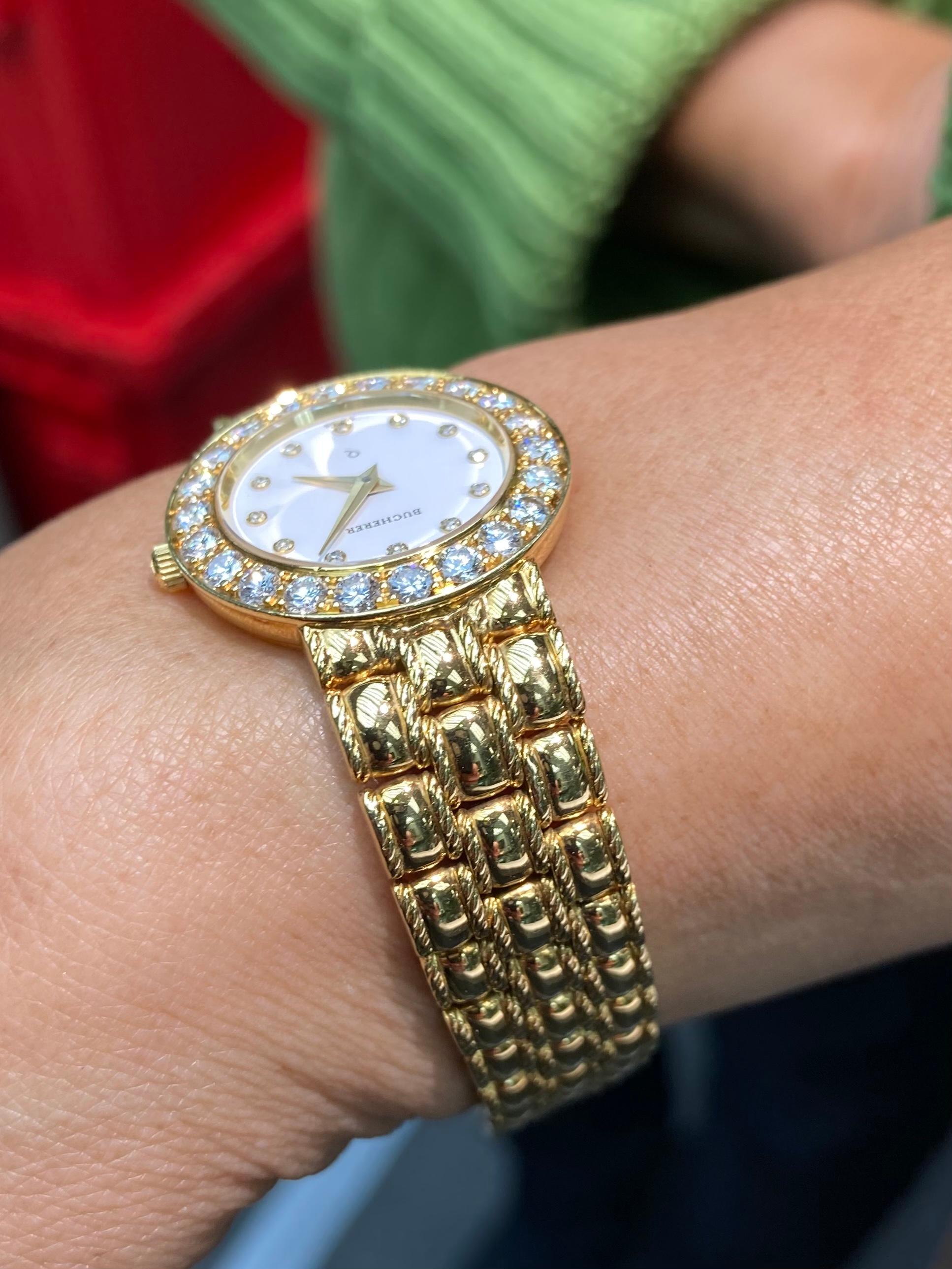 Round Cut Bucherer Diamond Yellow Gold Wristwatch