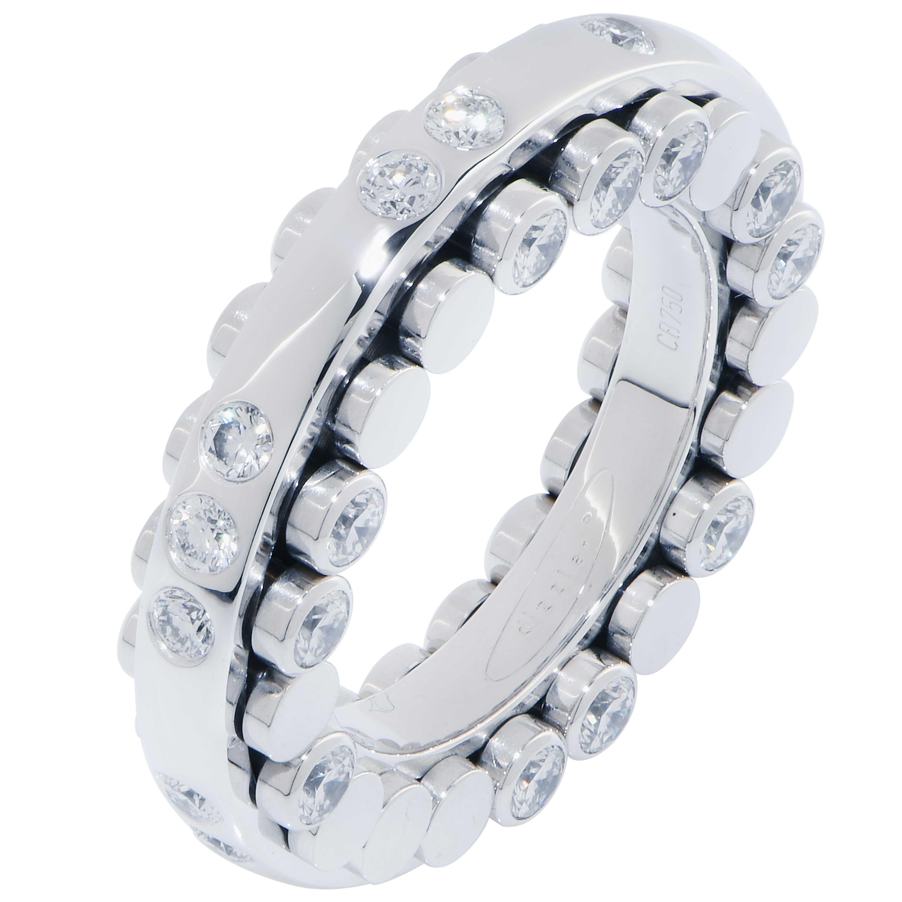 Taille ronde Bucherer Dizzler Bague tournante en or blanc 18 carats et diamants en vente