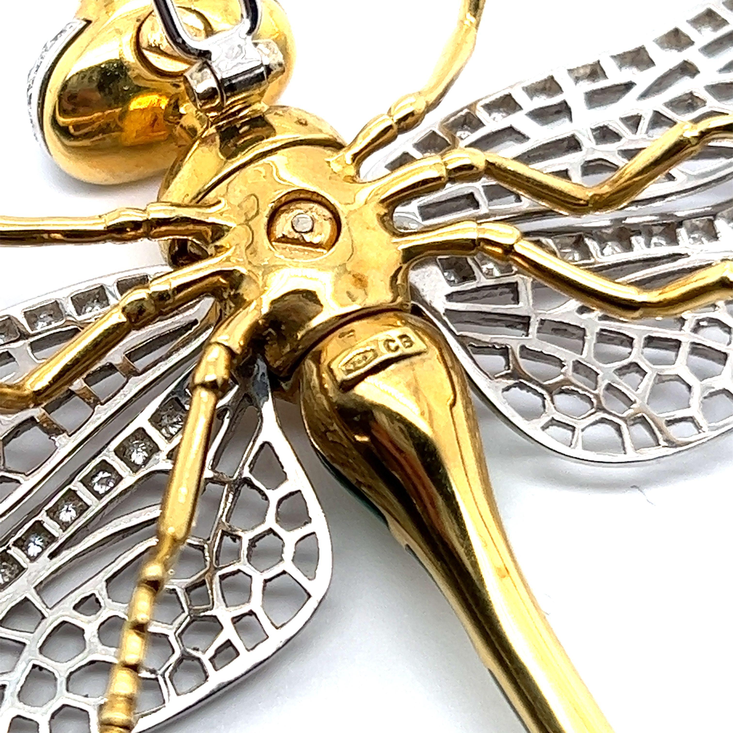 Bucherer Dragonfly Brooch with Diamonds in 18 Karat Yellow and White Gold For Sale 1