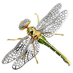 Vintage Bucherer Dragonfly Brooch with Diamonds in 18 Karat Yellow and White Gold