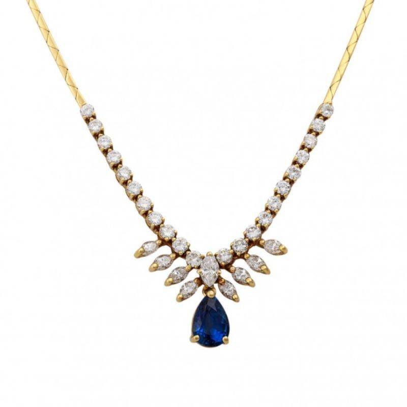 BUCHERER. Fine necklace, especially with 1 sapphire drop 2.28 cts. and diam. and GG 18 K. WbW 12,300 € Expertise attached.
