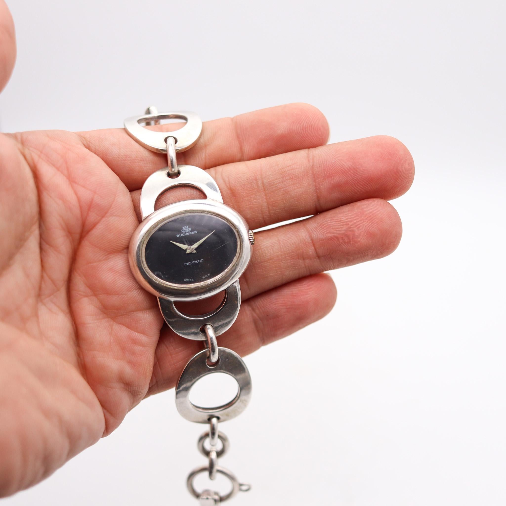 Bucherer Geneve 1960 Retro Modernist Ladies Wristwatch In Solid Sterling Silver For Sale 1