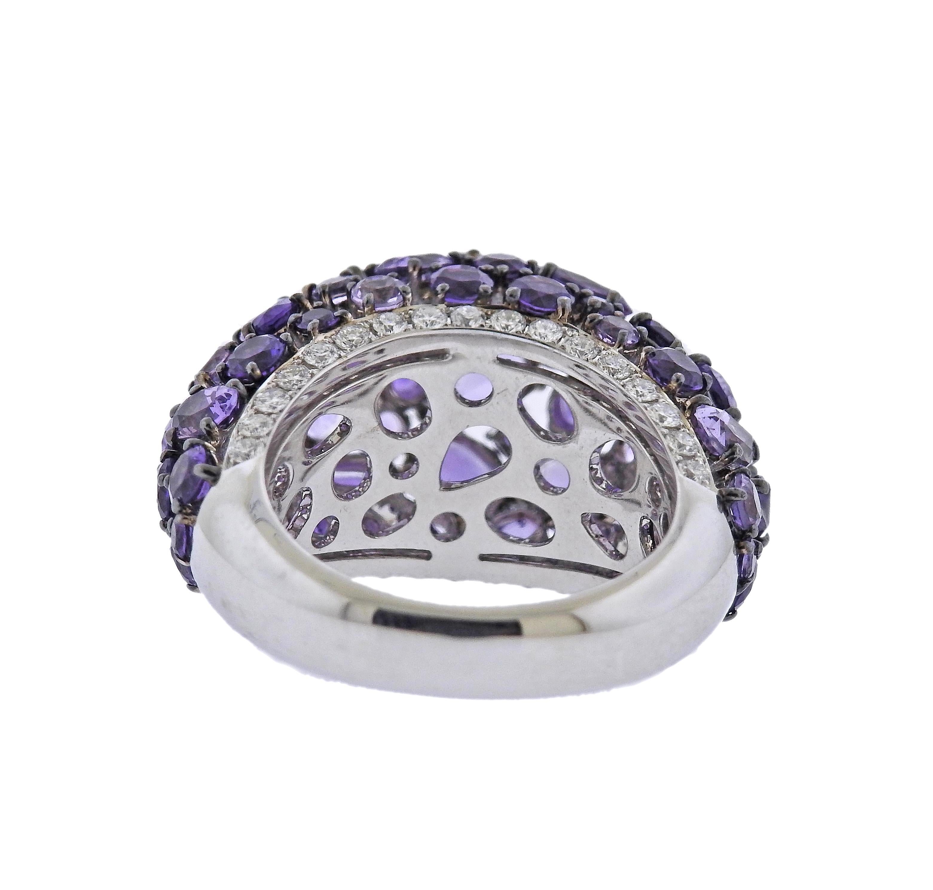 Round Cut Bucherer Gold Amethyst Diamond Dome Cocktail Ring For Sale