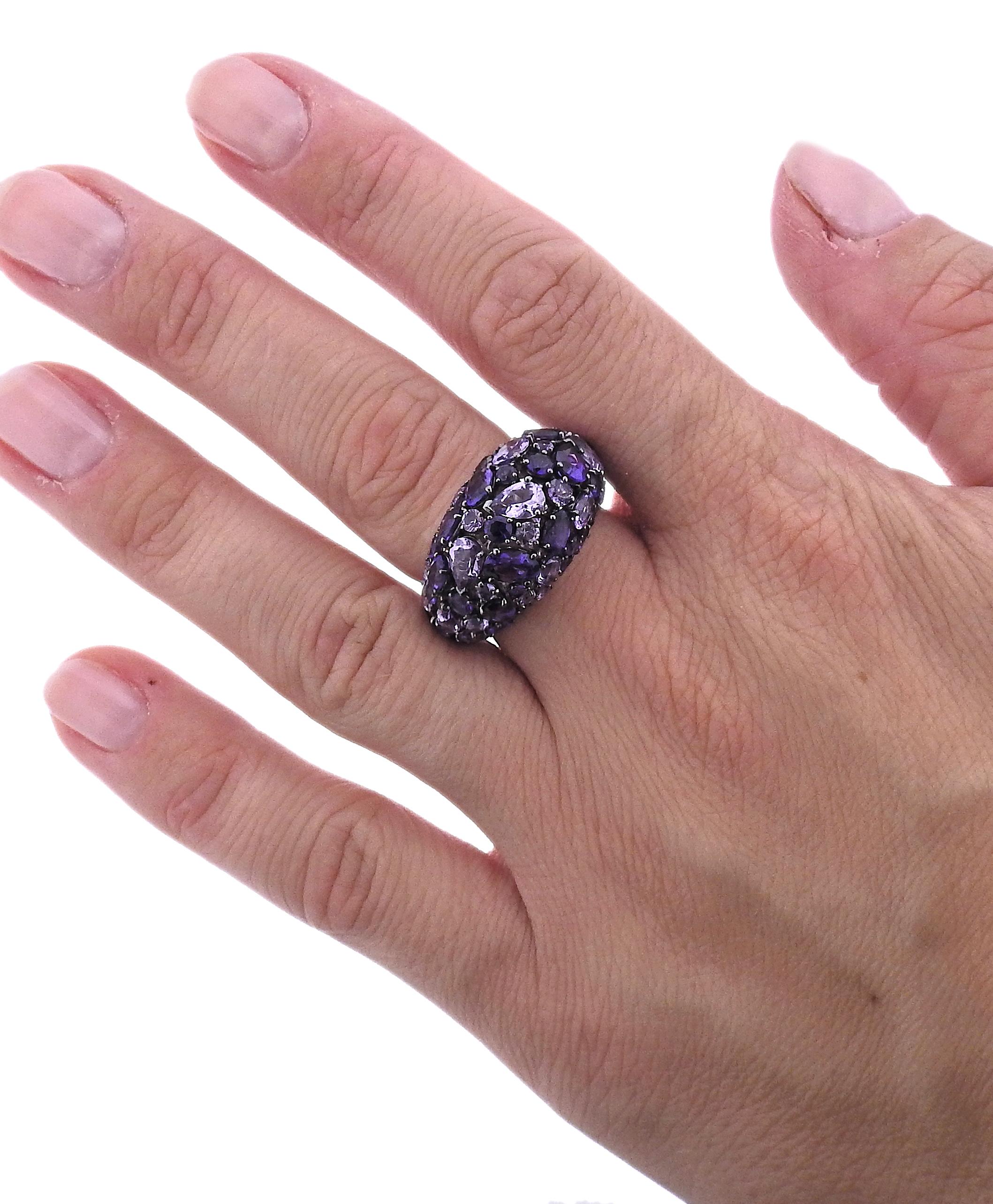 Bucherer Gold Amethyst Diamond Dome Cocktail Ring In New Condition For Sale In Lambertville, NJ