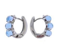 Bucherer Gold Blue Topaz Hoop Huggies Earrings