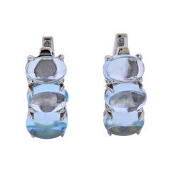 Bucherer Gold Blue Topaz Hoop Huggies Earrings