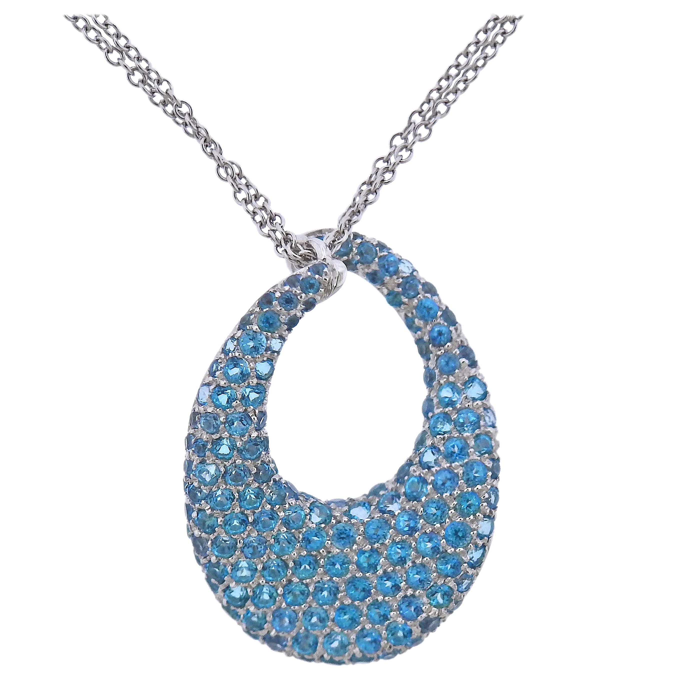 Bucherer Gold Blue Topaz Pendant Necklace For Sale