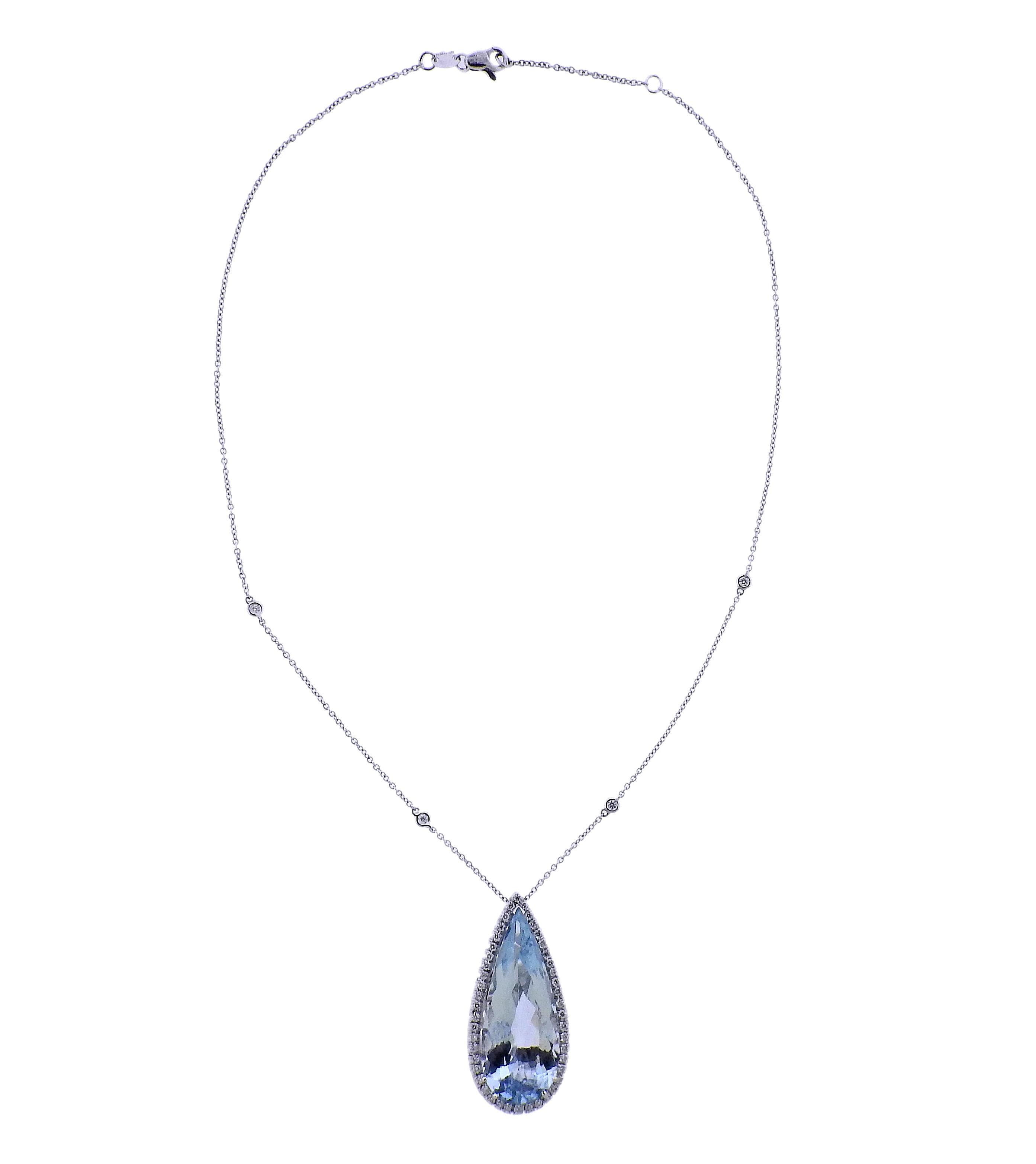 Brand new with tag Bucherer pendant necklace, with 25.41ct aquamarine and 0.76ctw G/VS diamonds. Comes with box. Necklace is 17