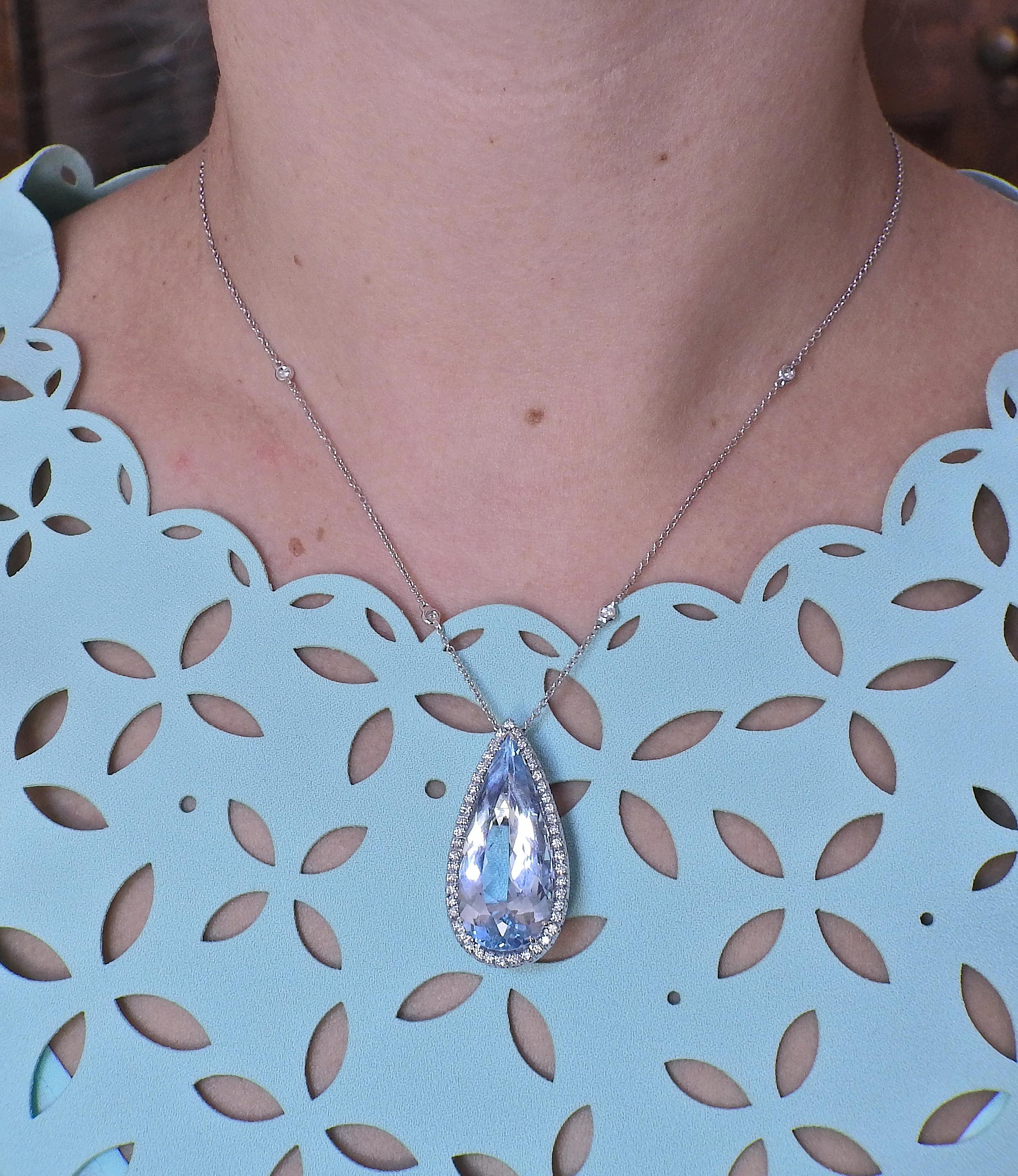 Women's Bucherer Gold Diamond 25.41ct Aquamarine Pendant Necklace