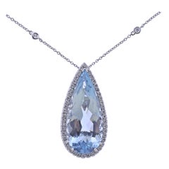 Bucherer Gold Diamond 25.41ct Aquamarine Pendant Necklace